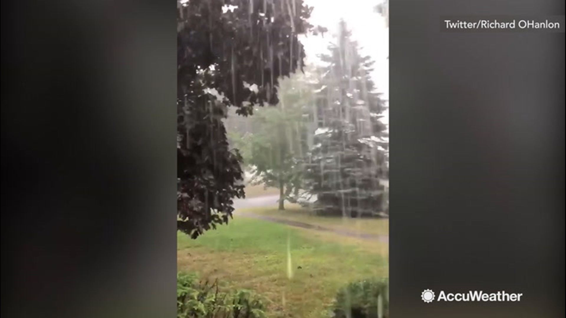 A thunderstorm rolled through Postdam, New York, on Aug. 21, with heavy rain and 'CONTINUOUS LIGHTNING/THUNDER,' according to Twitter user Richard OHanlon.