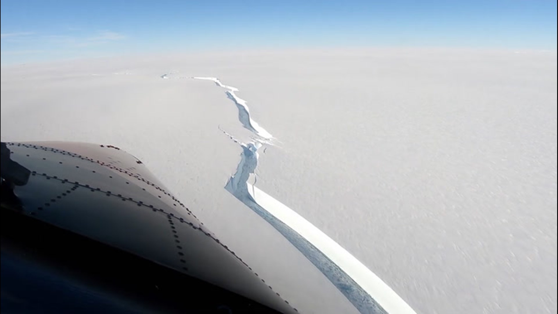 The British Antarctic Survey captured this aerial video of large cracks at Antarctica's Brunt Ice Shelf on Feb. 16. On Feb. 26, it broke off the continent and became a 490-square-mile iceberg.