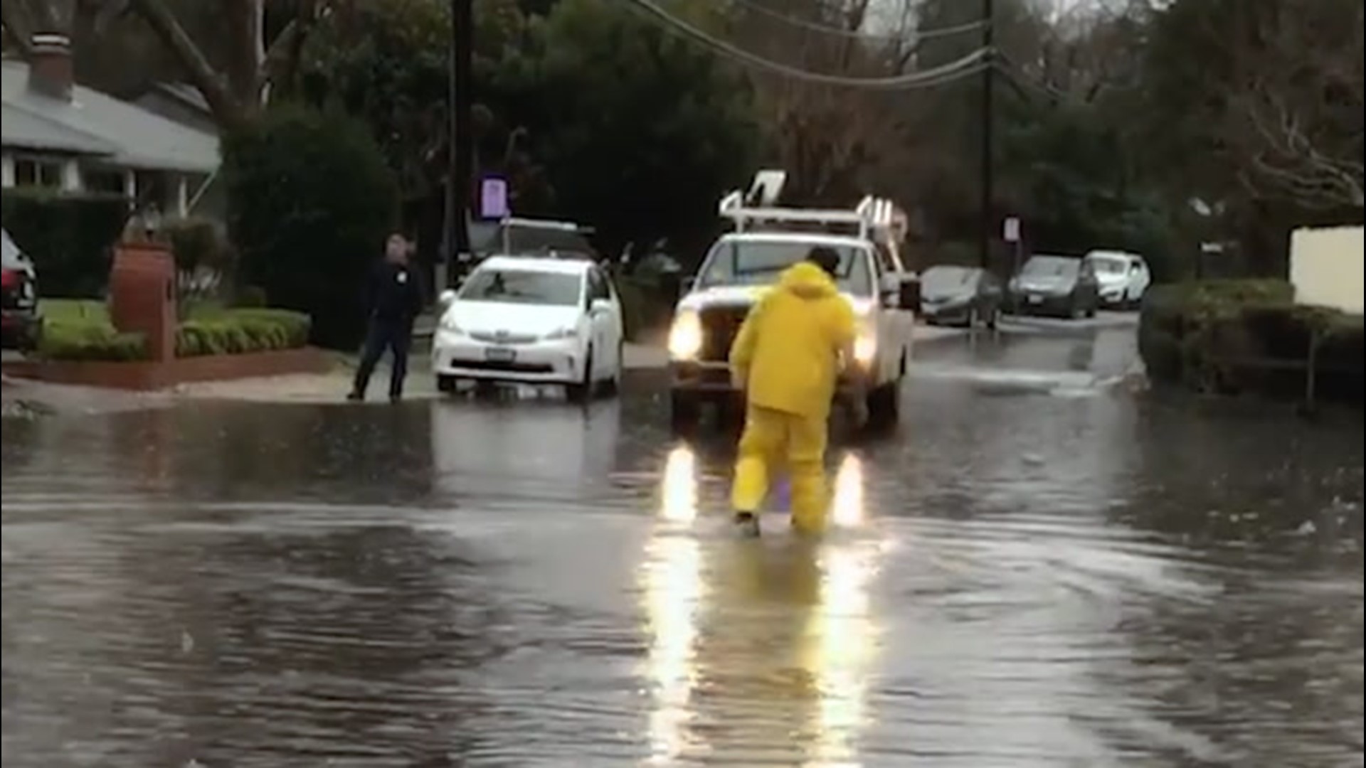 Part of a road in Danville, California, was forced to close on Jan. 16 due to extreme levels of rain that caused flooding.
