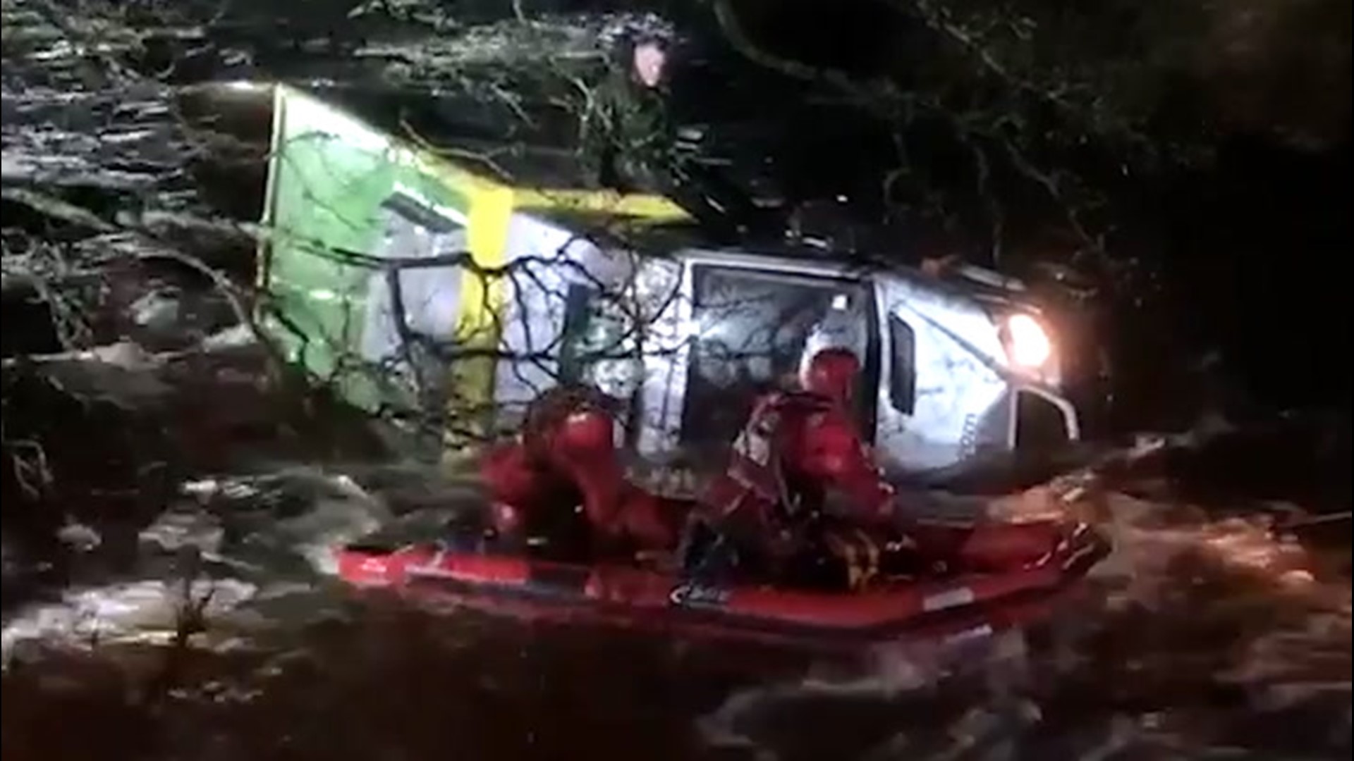 A delivery driver found himself trapped after his truck ended up overturned in a fast-moving river in Westgate, England, on Jan. 19. Fire crews rushed to the scene and rescued him.