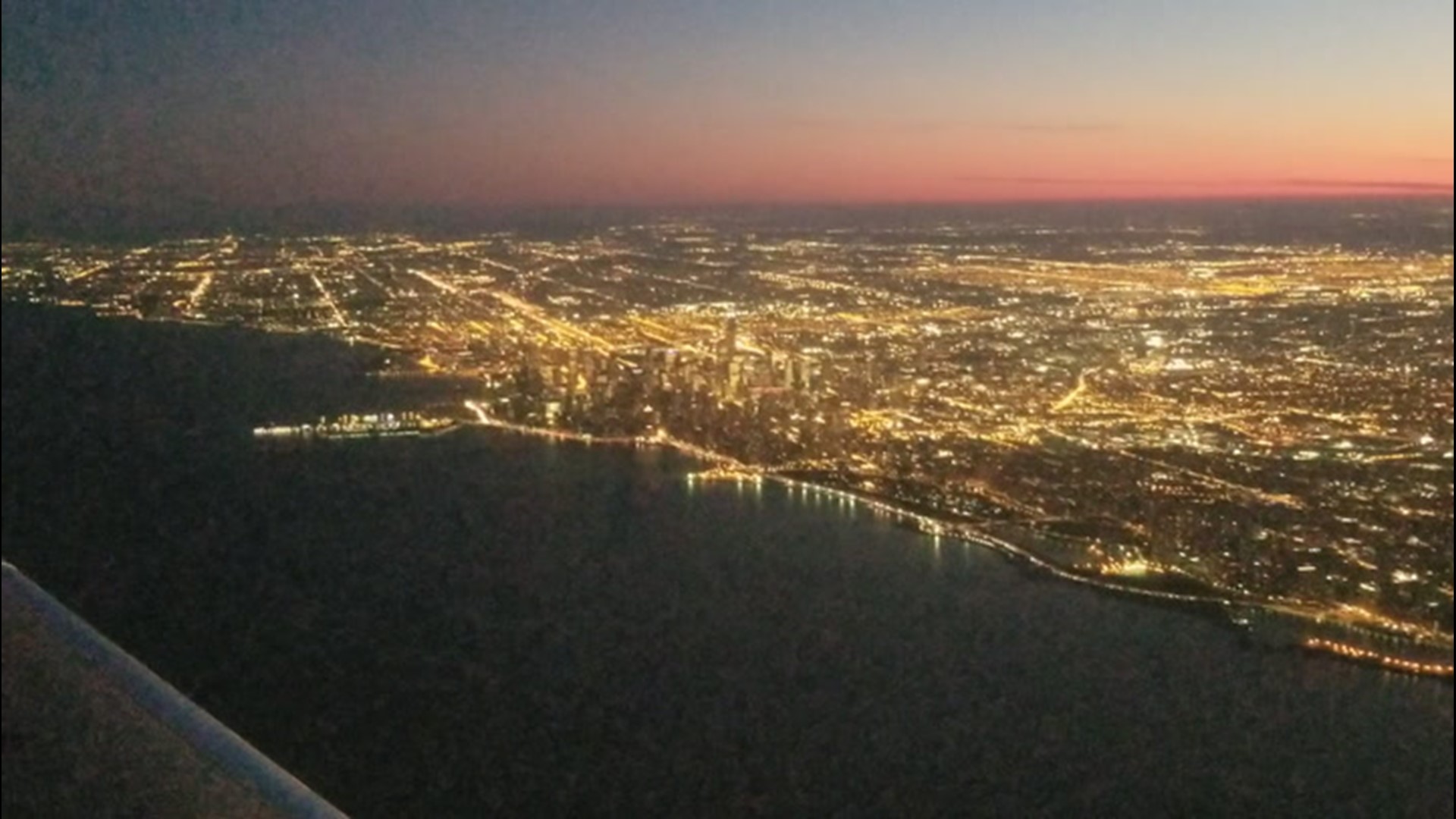 AccuWeather's Marvin Gomez caught this footage of a sunset as his flight entered the city of Chicago, Illinois, on Feb. 18.