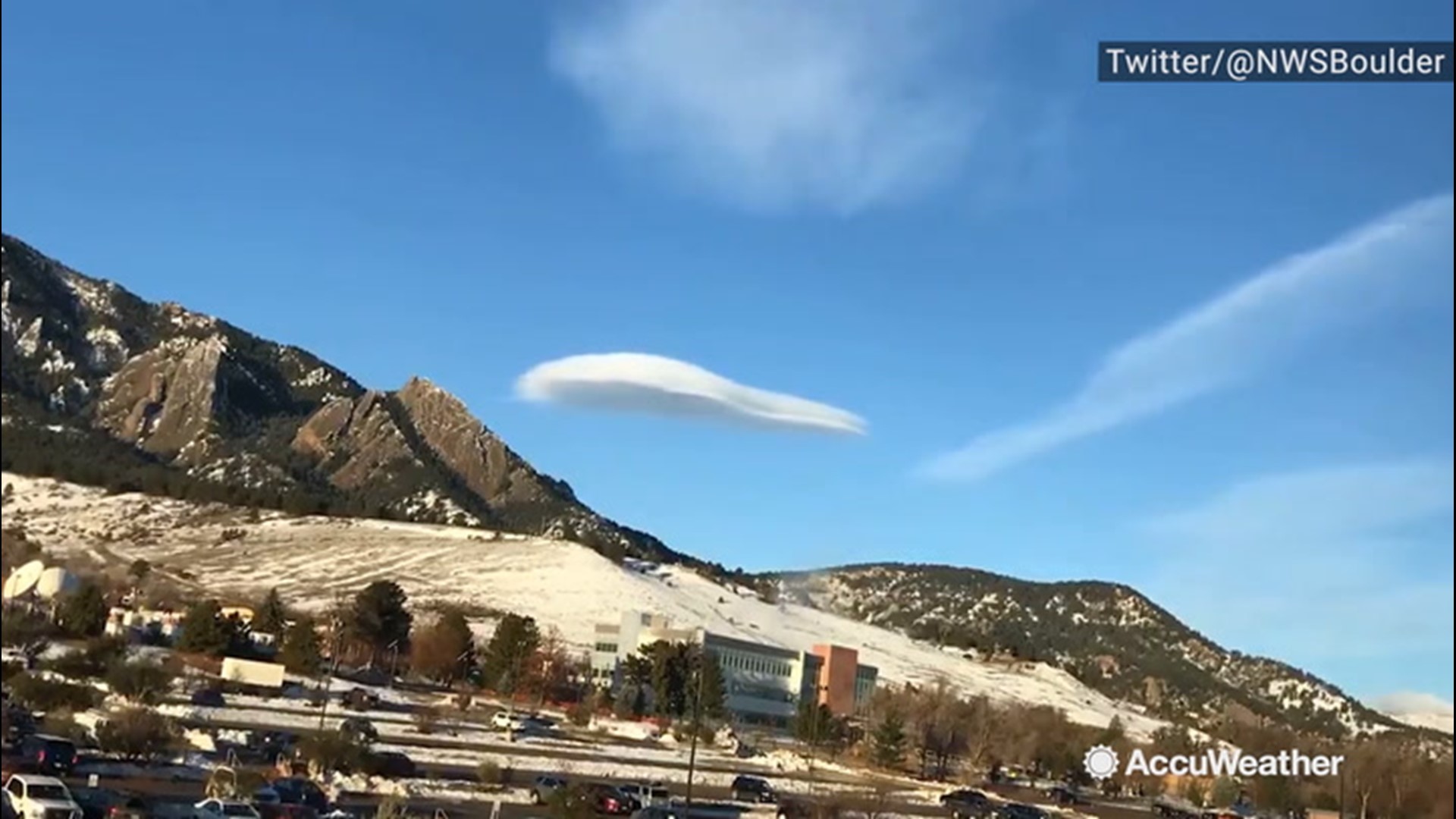 This timelapse shows a lenticular cloud, caused by the nearby mountains, sitting over Boulder, Colorado, on Friday morning.