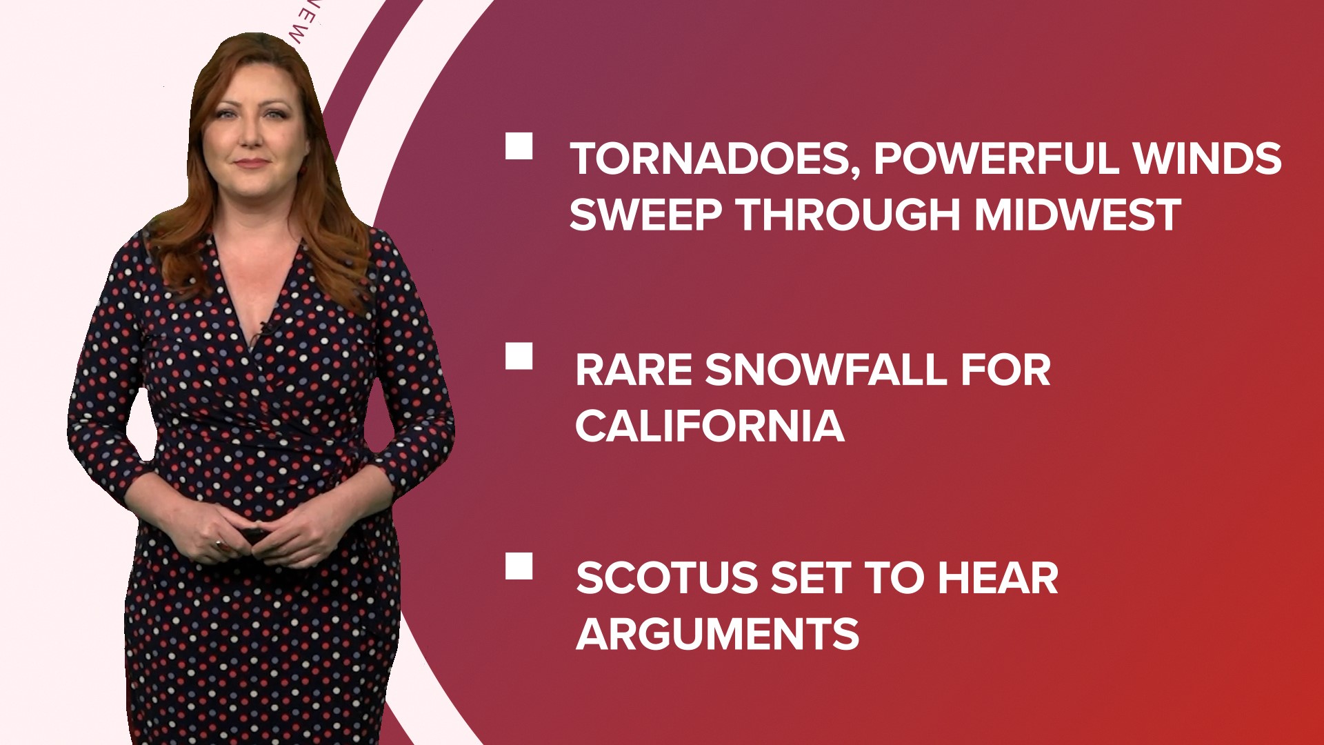 A look at what is happening in the news from severe weather hitting parts of the U.S. including rare snow in California to TikTok security concerns.