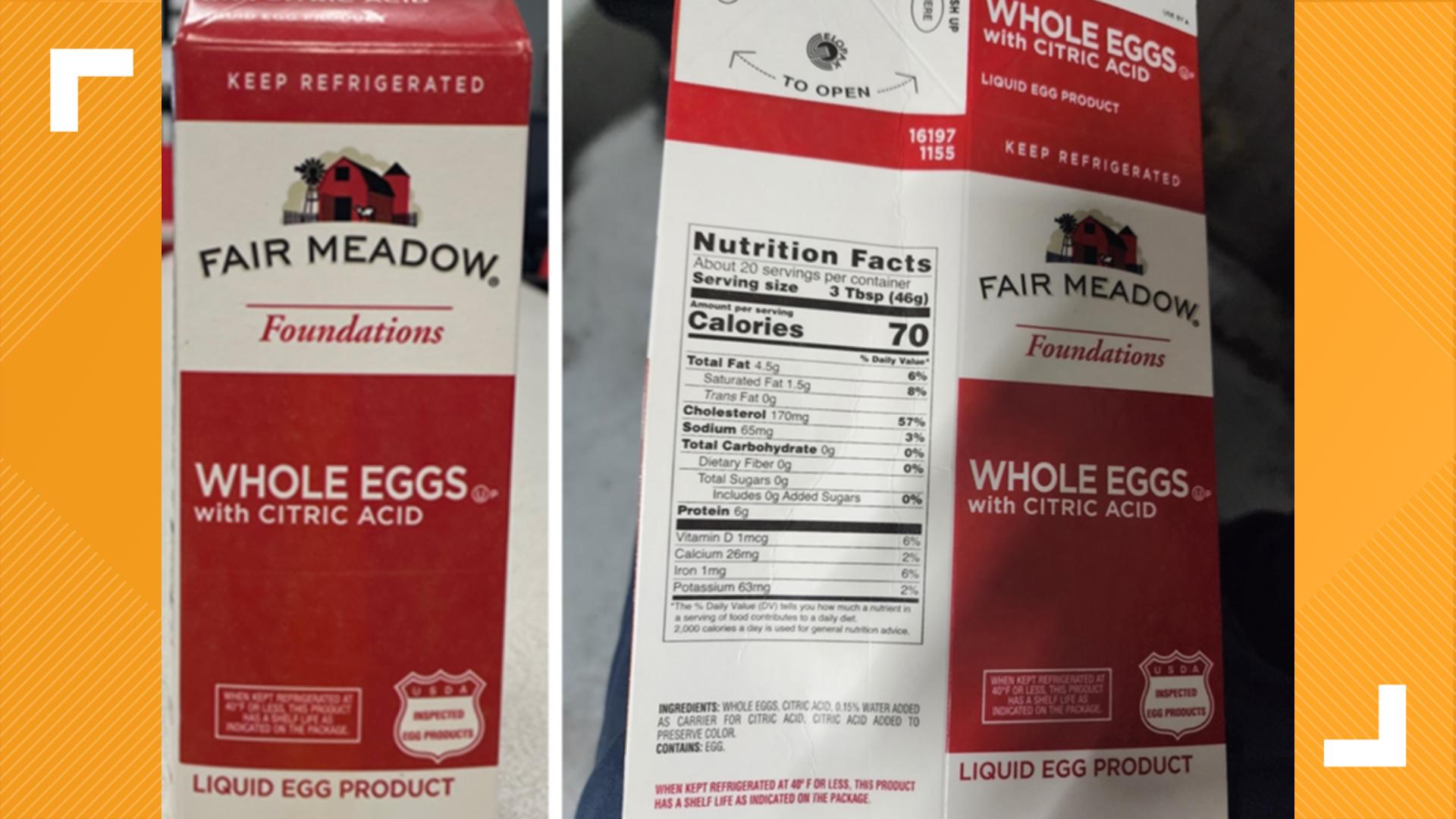 Liquid egg products recalled, could have undeclared milk