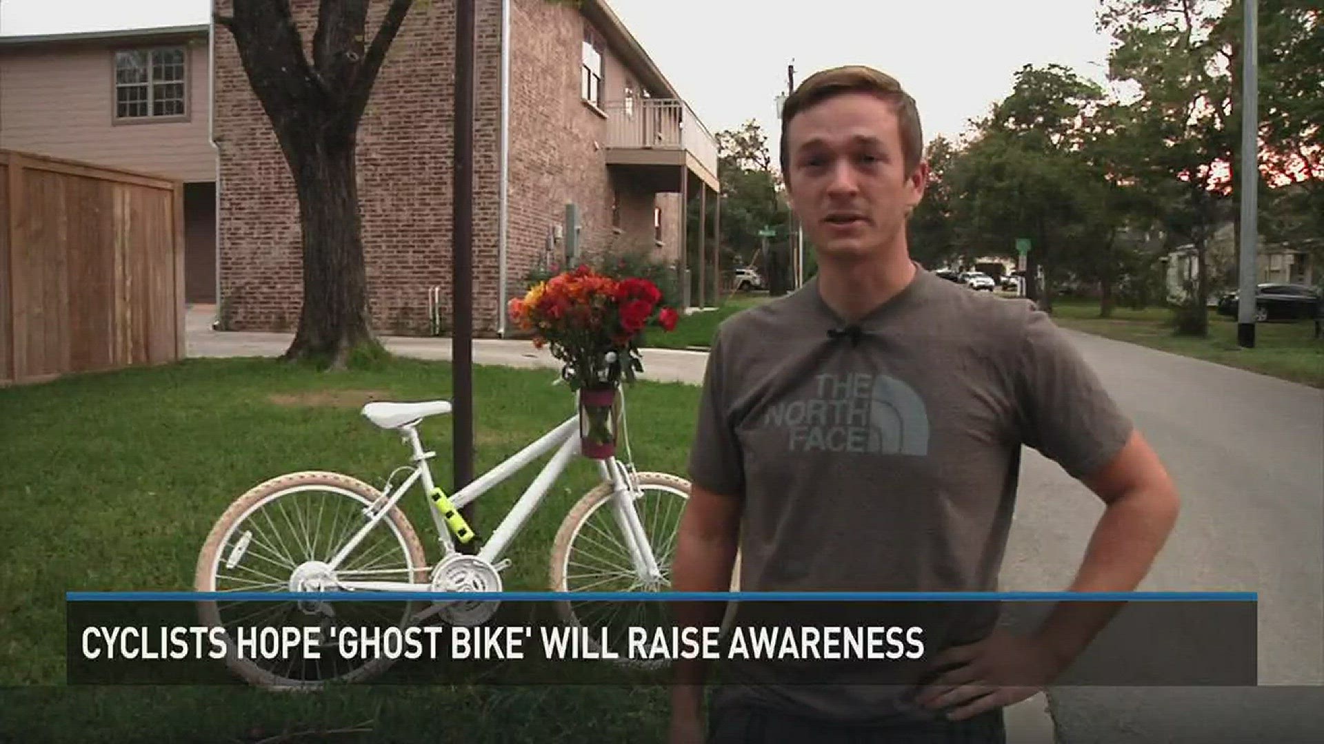 A white bicycle memorial has been placed where Alannah Ritch died. Her boyfriend visits the site often and leaves roses.