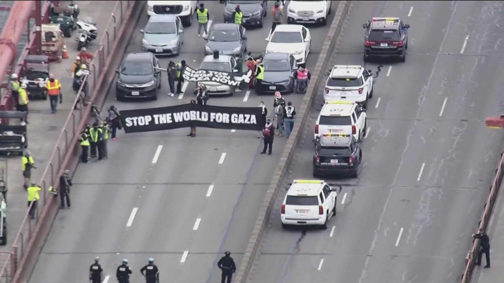 Protests took place at the Chicago O'Hare International Airport and the Golden Gate Bridge - where dozens of demonstrators were arrested.