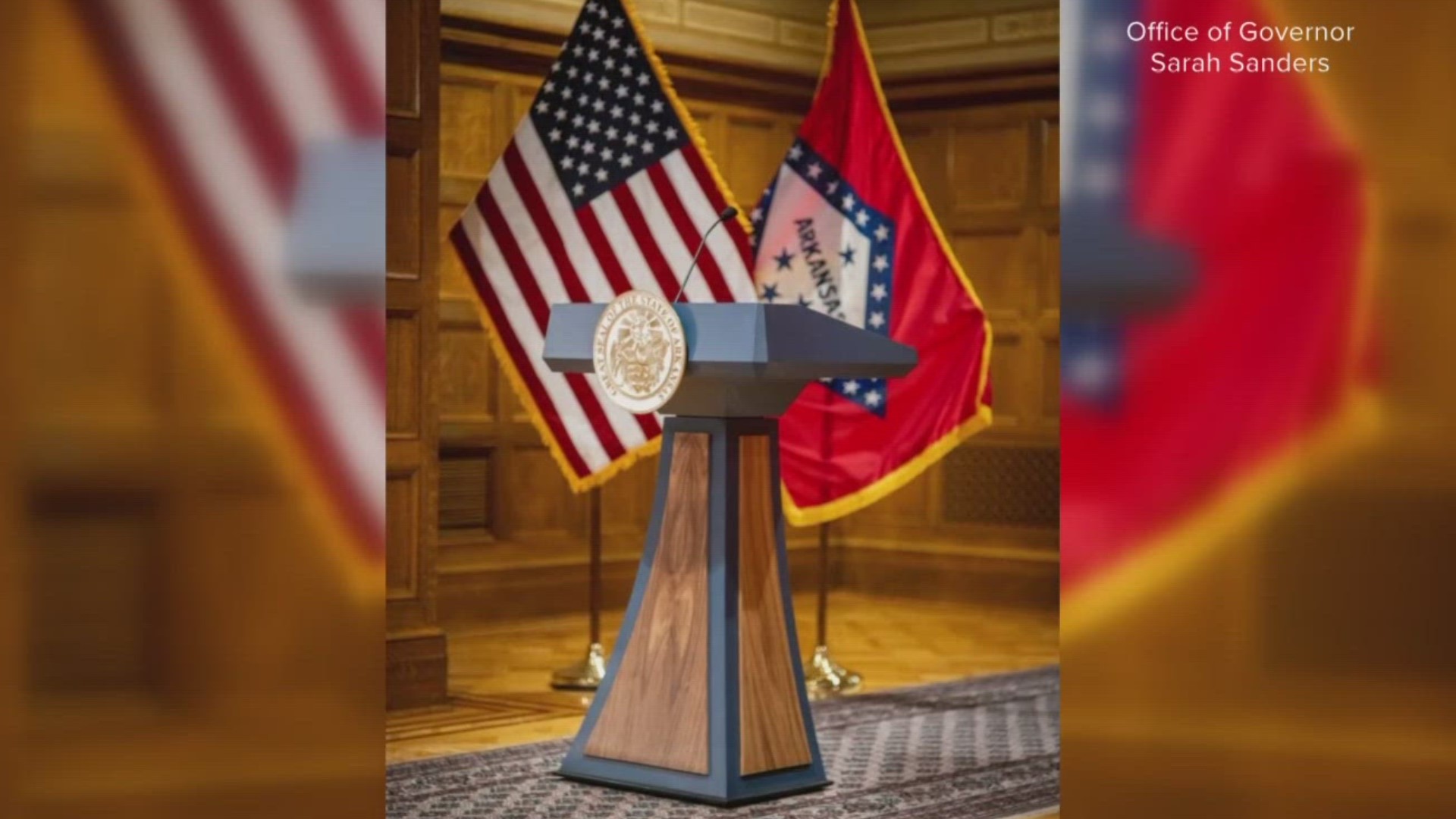 We're getting our first look at a picture sent by the Gov. Sarah Huckabee Sanders' office of an alleged $19,000 lectern purchased.