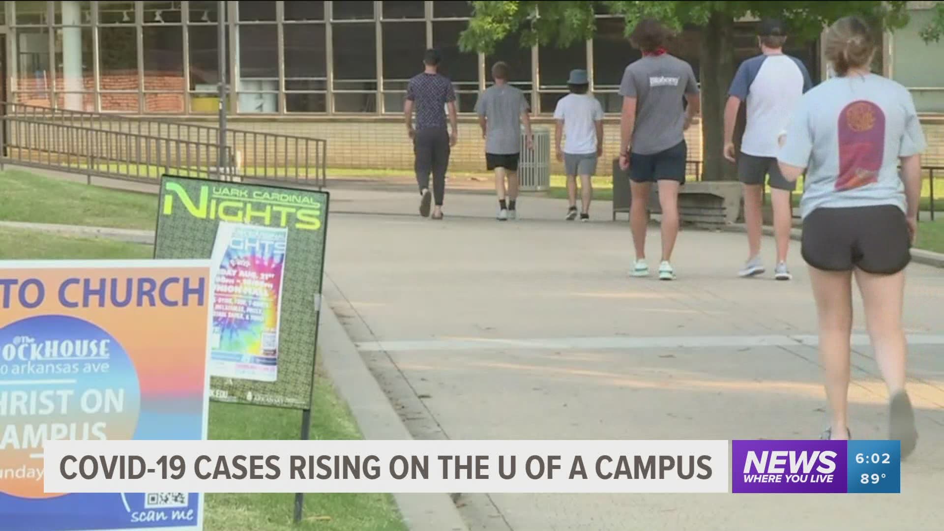 The University of Arkansas is banning all gatherings of 10 or more on and off-campus due to the COVID-19 pandemic. https://bit.ly/2Gw6GVE