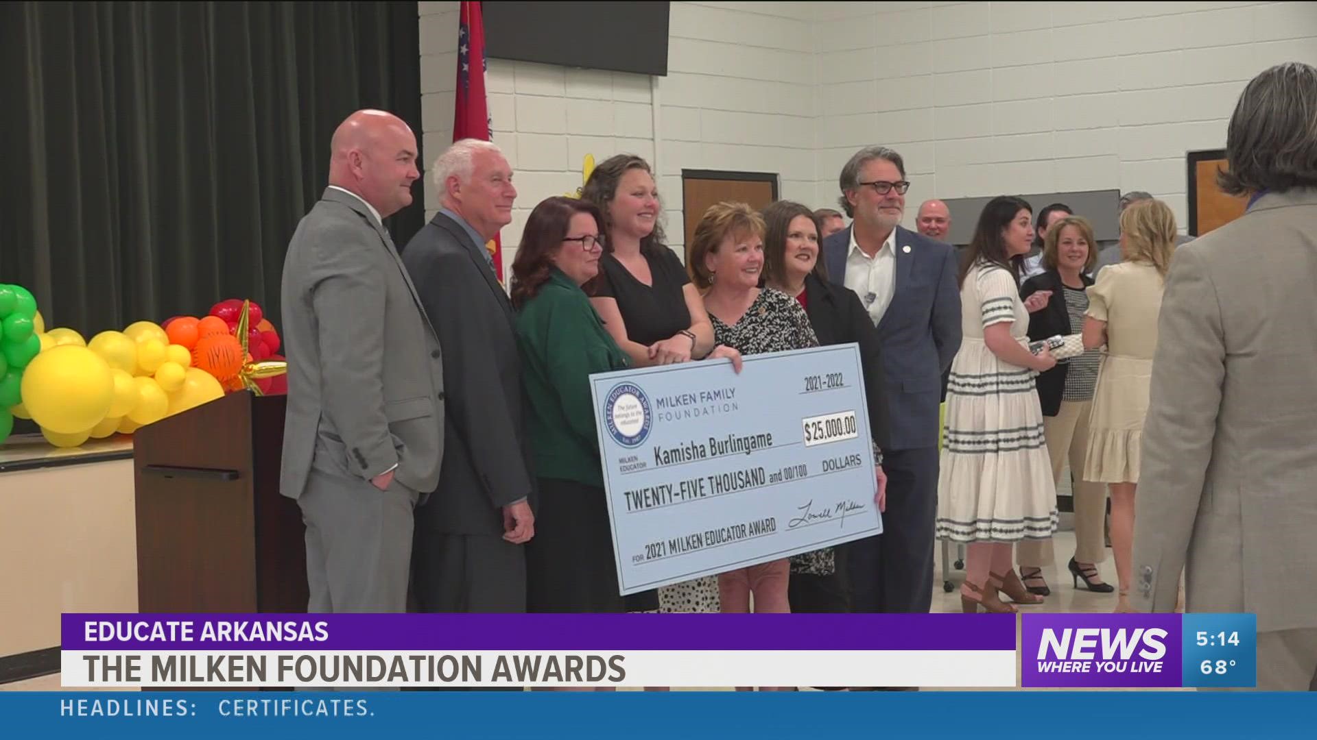 The Milken Family Foundation awarded one local teacher "the Oscar of teaching."