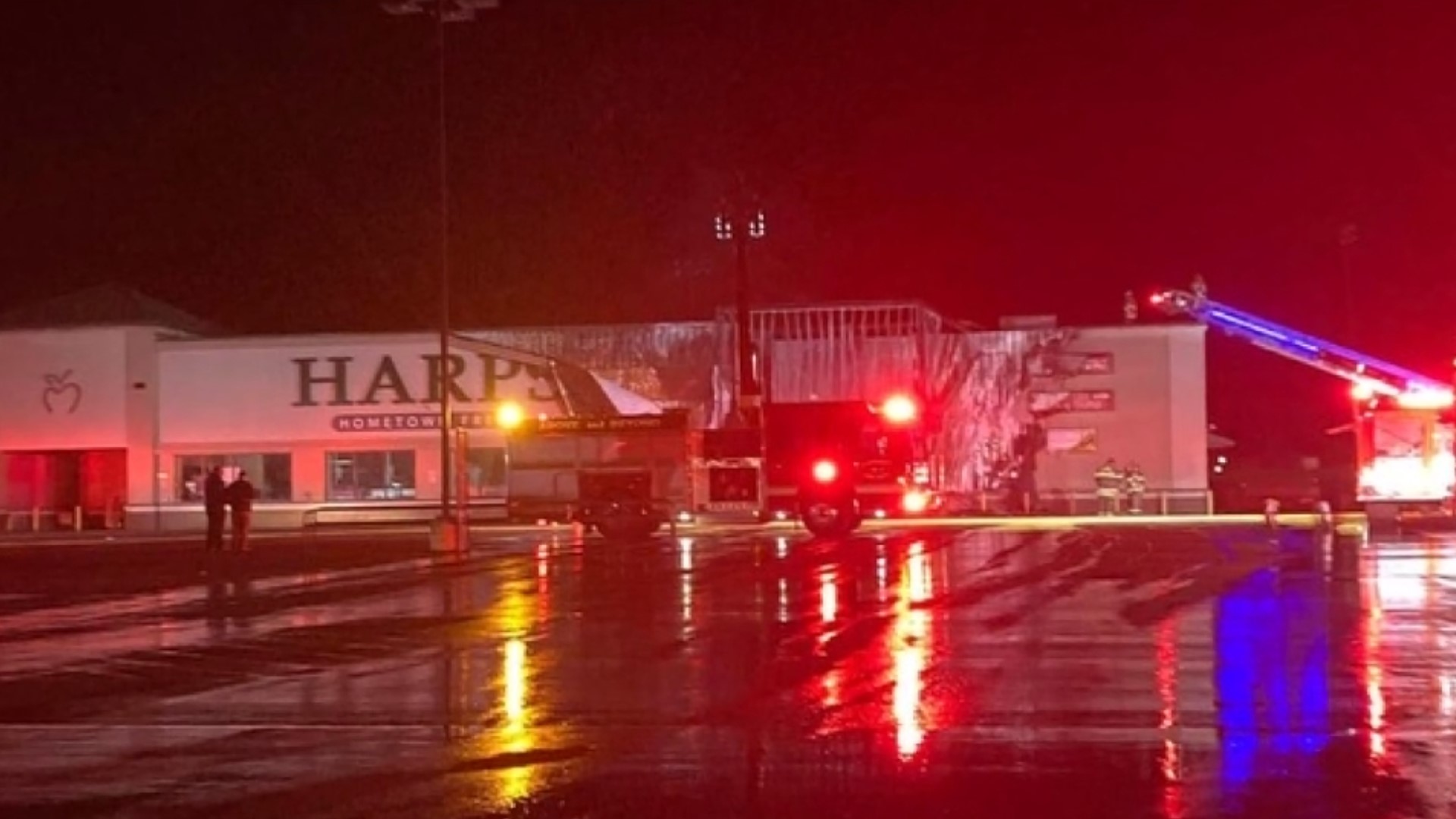 Crews are on the scene of a fire at Harps in Clarksville. The cause of the fire is unknown at this time.