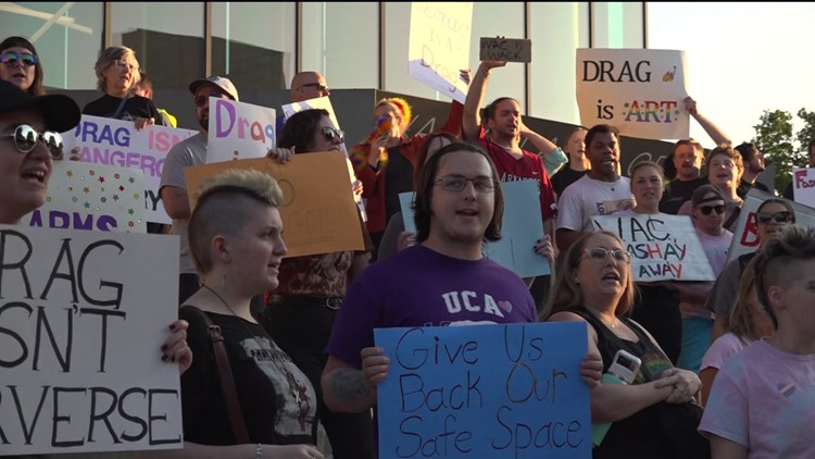 Protestors want Walton Arts Center's reversal of drag ban, stepping down of leaders, refunds to ticketholders
