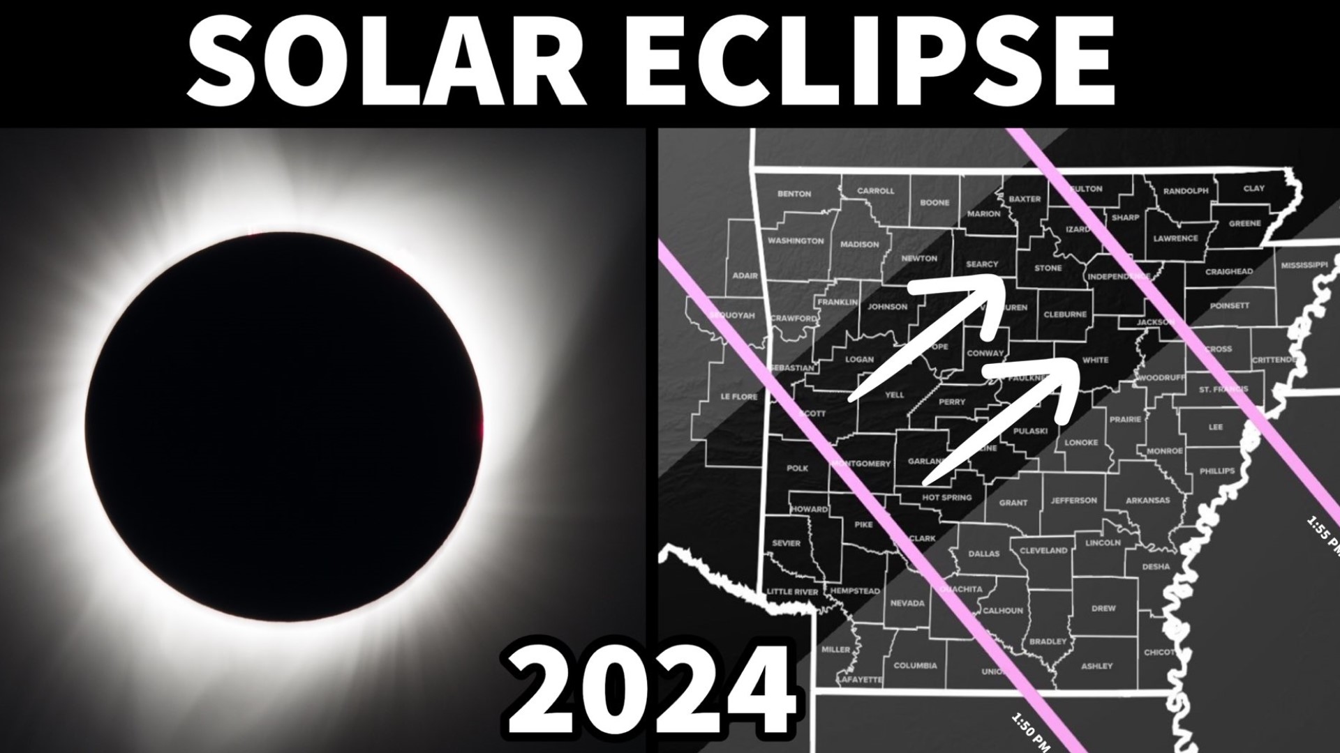 On April 8, 2024, Arkansas will be in the path of a total solar eclipse where the moon will cross the sun, causing the state to go dark.