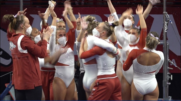 Gymbacks fall to Auburn in first meet at Bud Walton Arena