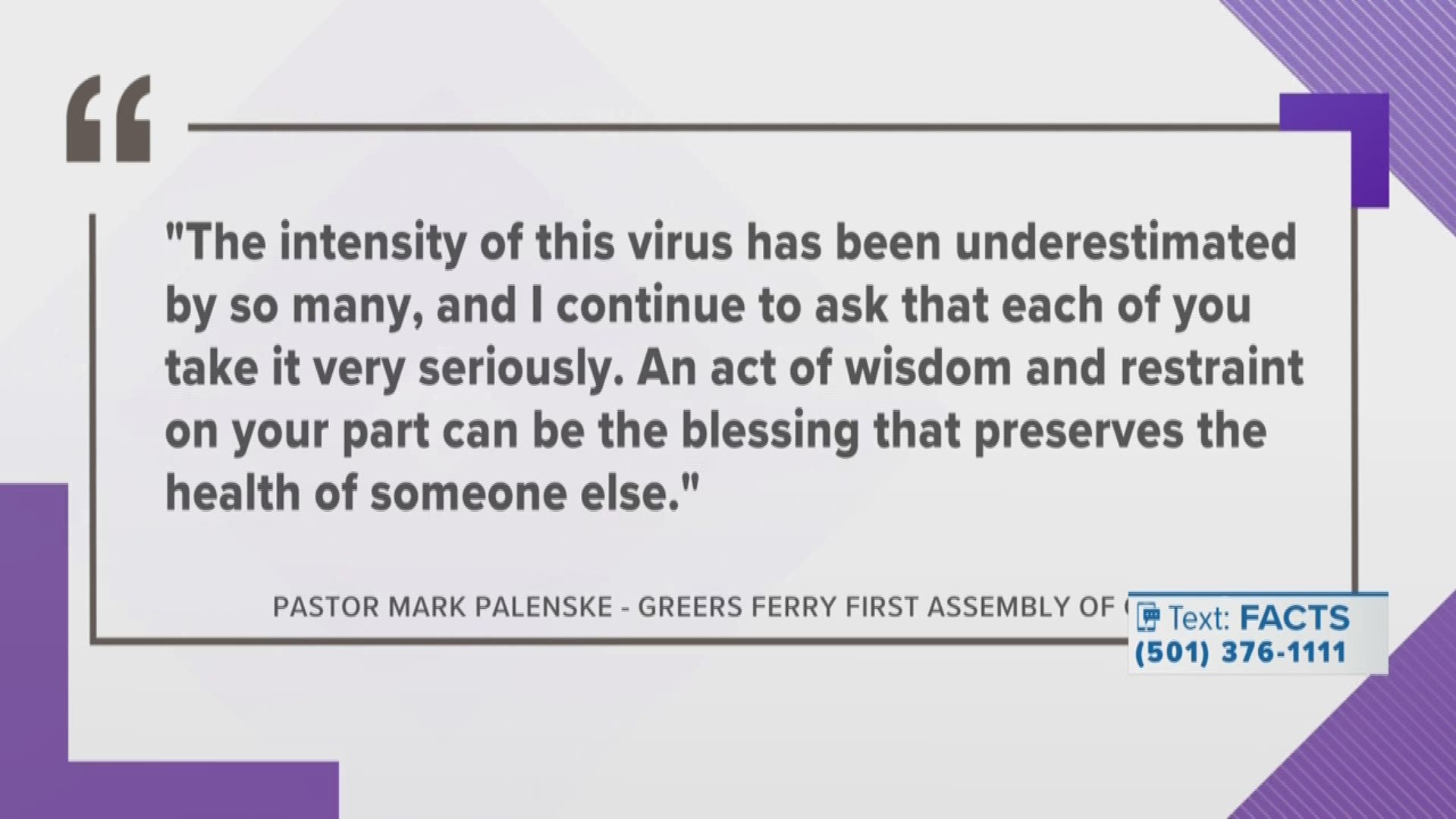 According to Mark Palenske, a church pastor in Cleburne County, he and his wife have tested positive for COVID-19, along with 24 others in his congregation.