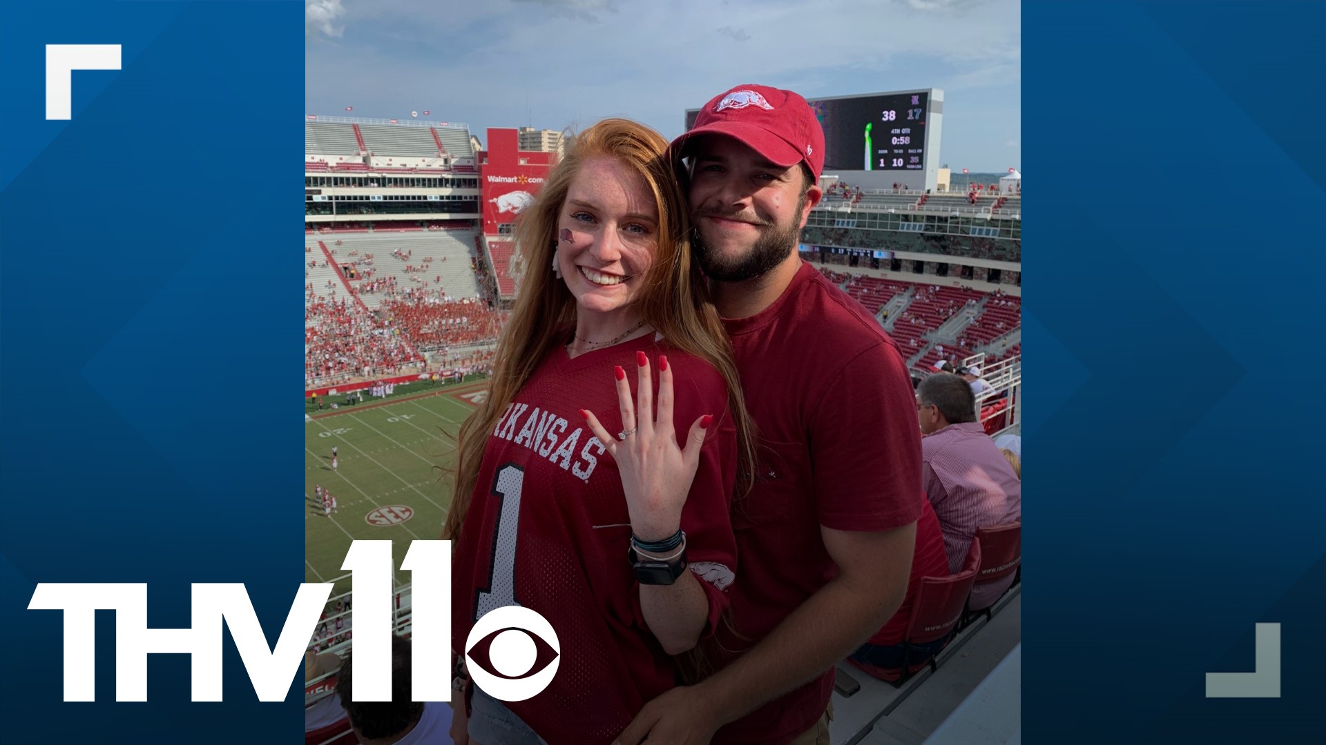 After the Hogs scored their first touchdown of the season, Jared Moore popped the question to Rainey Watson.