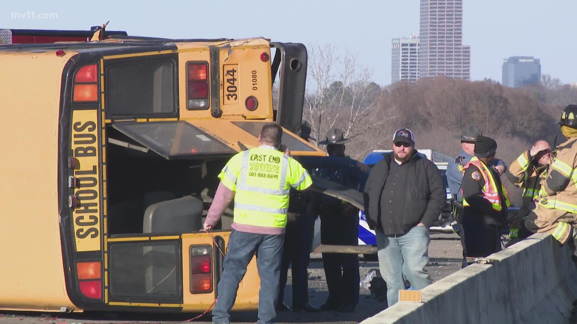 ARDOT responded to a 'major accident' on I-30 Friday that left a school bus on its side, bringing traffic to a standstill.