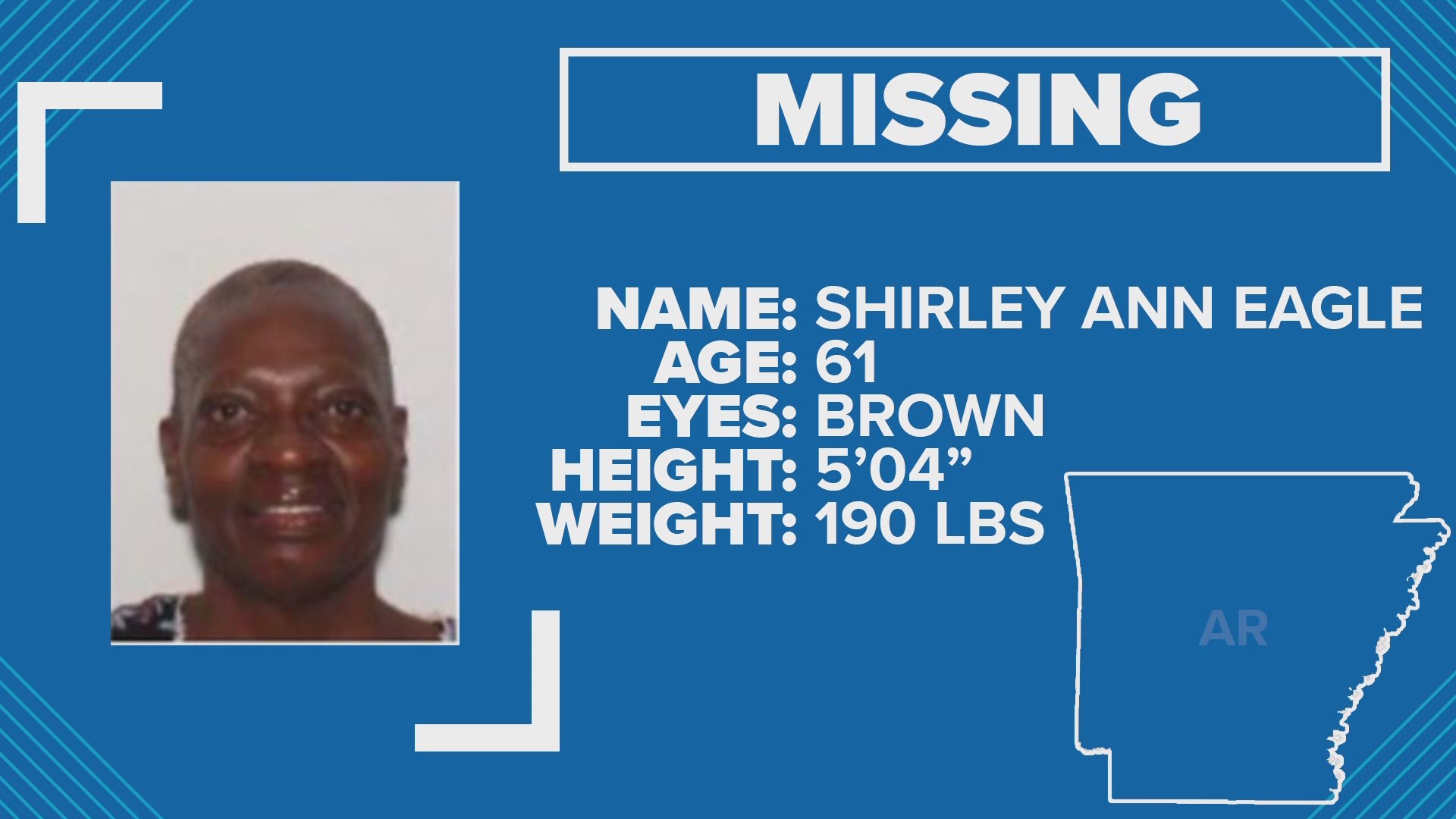 Police say 61-year-old Shirley Ann Eagle was last seen on Sept. 1, 2019.