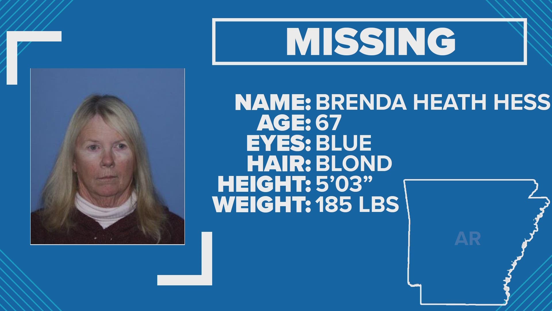 Arkansas police searching for missing 67-year-old woman