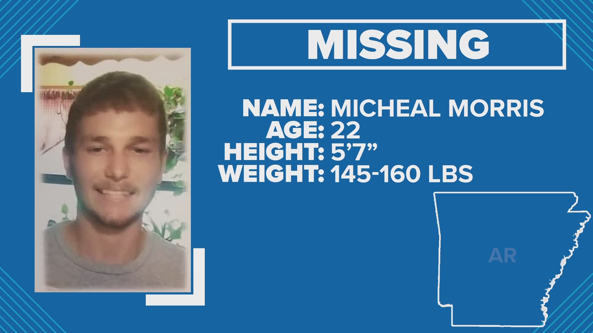 On January 28, 2019, Micheal Morris walked away from his brother in Olyphant, Arkansas and hasn’t been seen since.