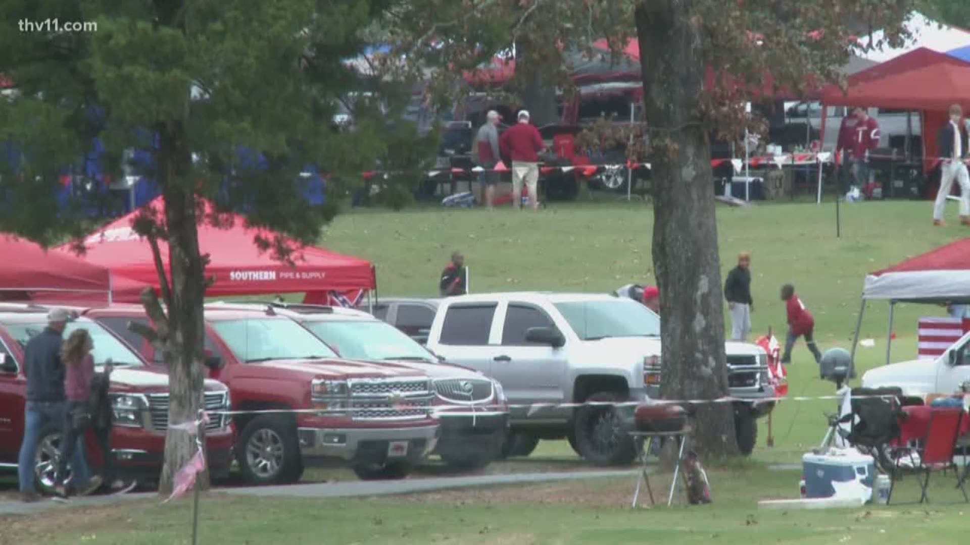 Hundreds of tents popped up in War Memorial Park as hog fans got excited for the game.