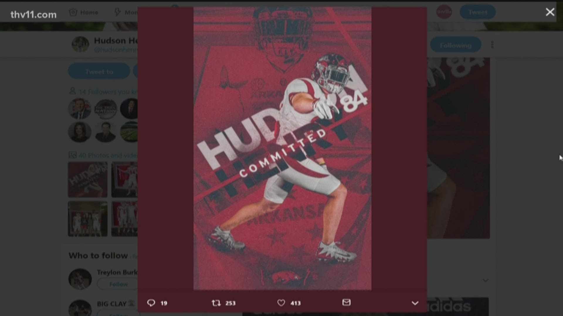 PULASKI ACADEMY TIGHT END HUDSON HENRY MADE IT OFFICIAL HE IS COMMITTED TO THE ARKANSAS RAZORBACKS.