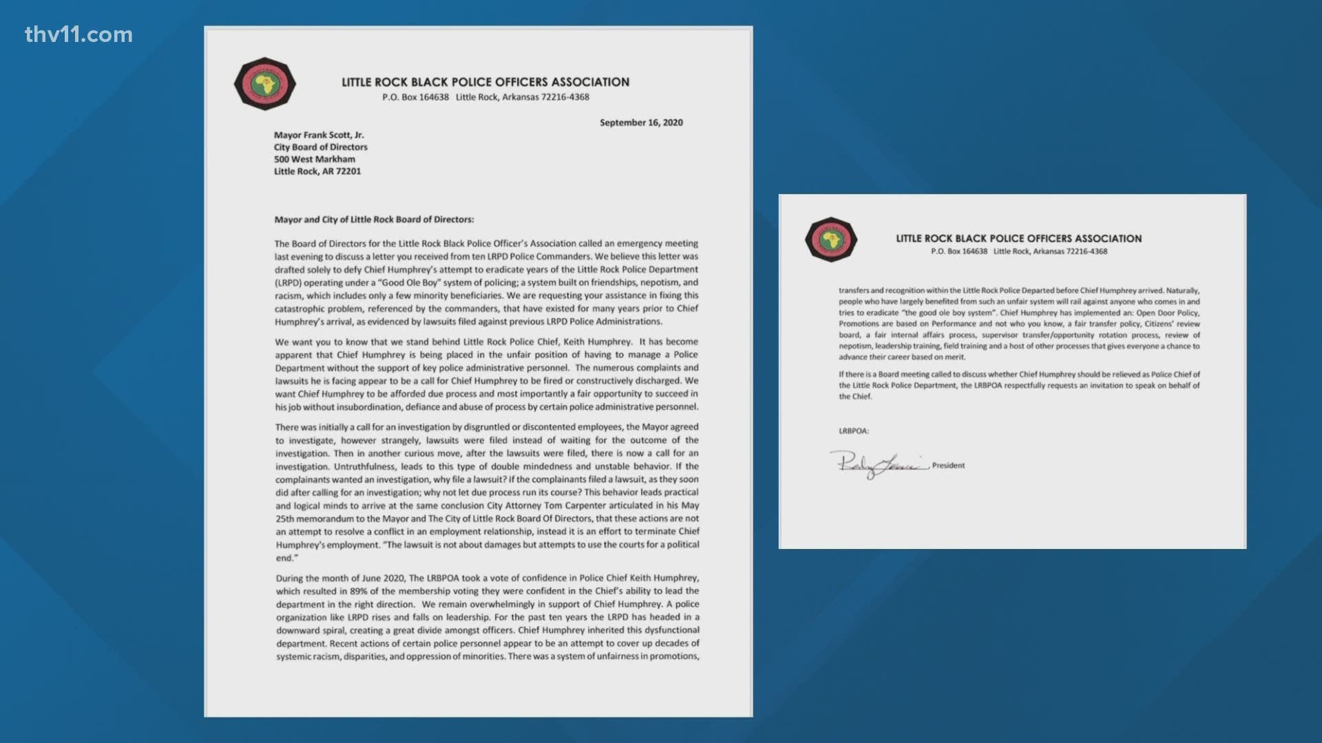 The Little Rock Black Officers Association released their own statement standing with Chief Keith Humphrey after new allegations against him arose this week.