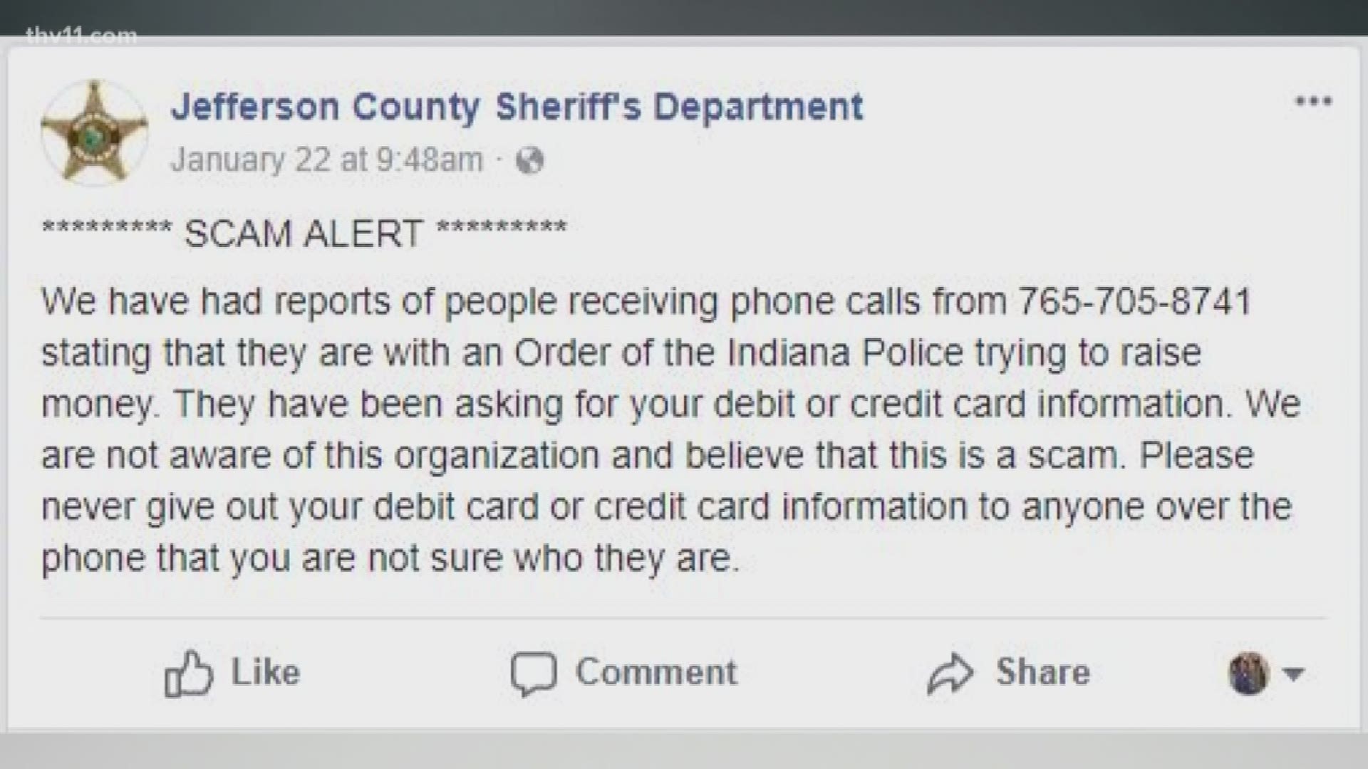 The Jefferson Co. Sheriff's Office is warning people about a phone scam where people are claiming to be the IRS.