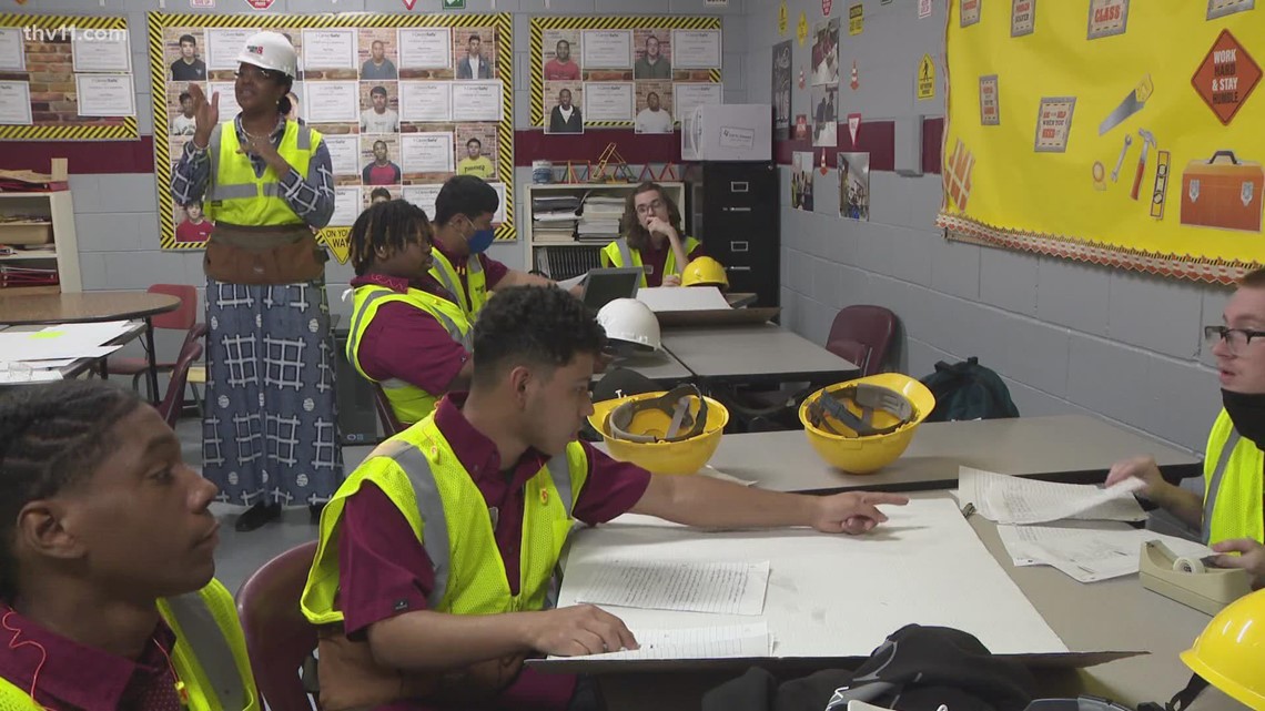 Little Rock educator leads a construction technology class