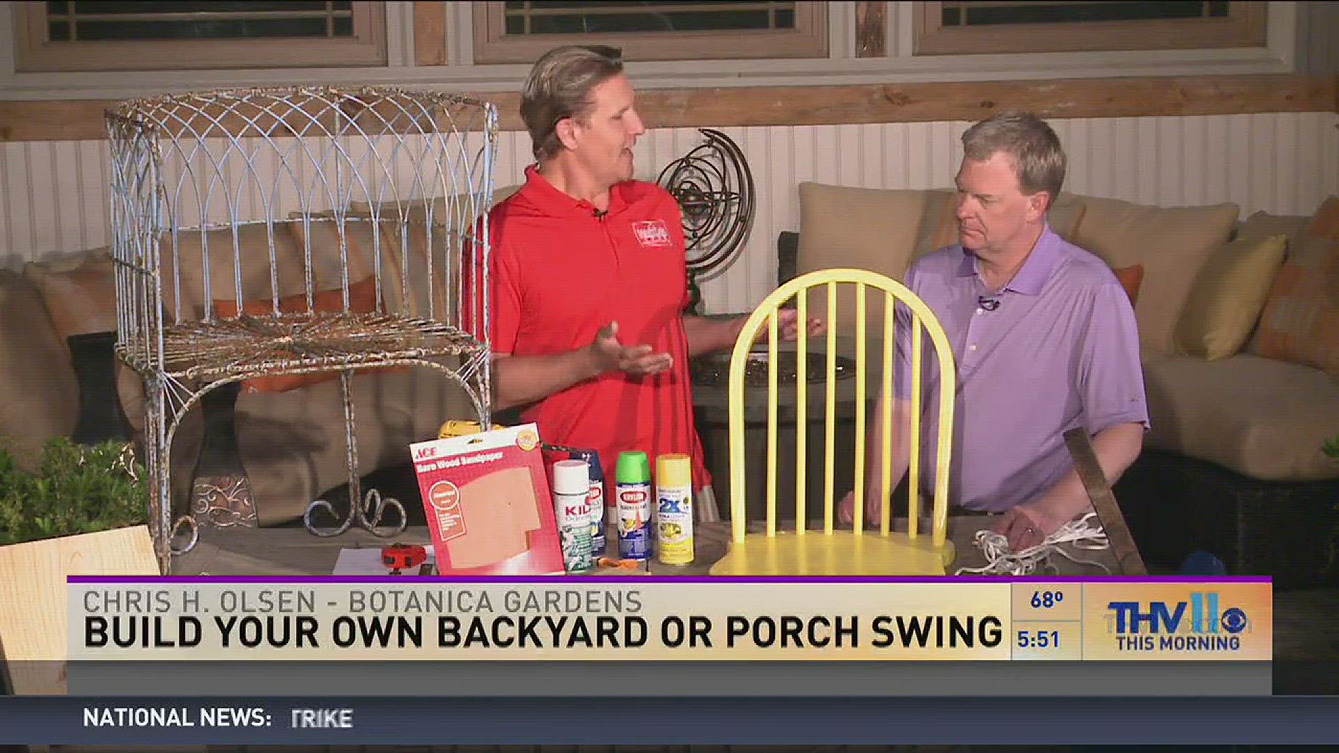 Add color and whimsy to a porch or backyard with an old wooden chair, some paint, and some rope. --THV11.com 05/25/16