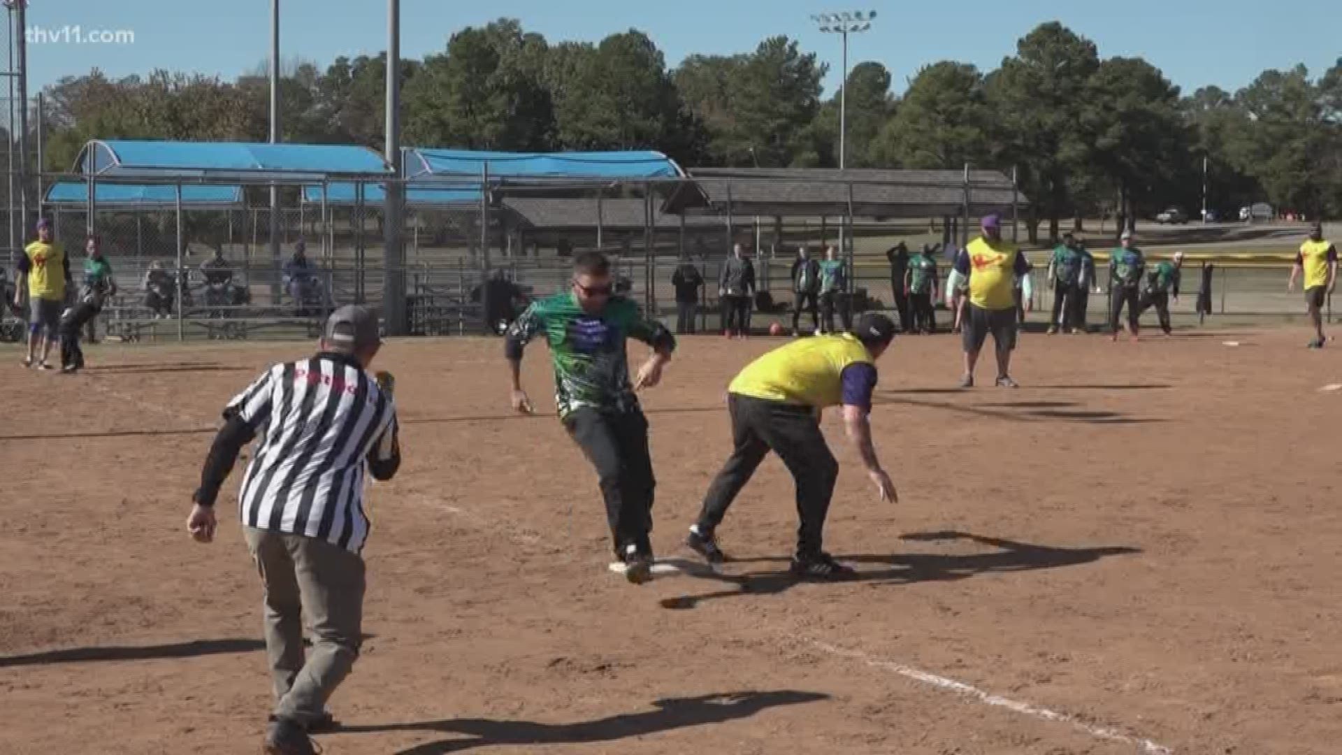 Police officers and people in recovery battled it out on the kickball field.