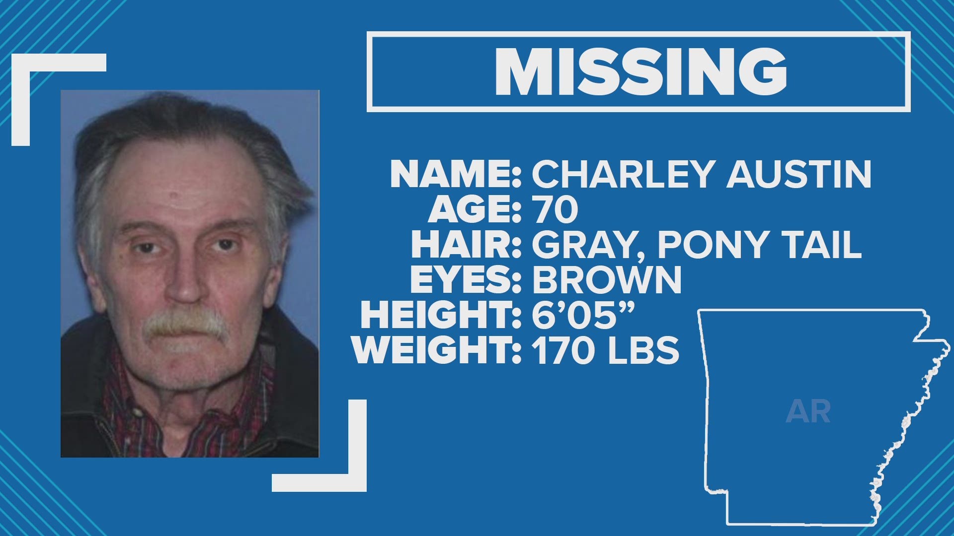 Charley Austin was last known to be on Hwy 71 S. near Breeden Dodge in Fort Smith.