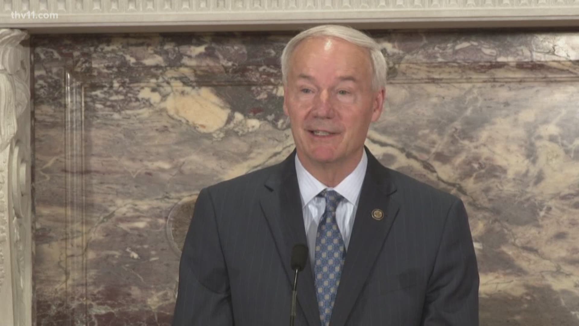 Governor Asa Hutchinson announcing the infusion of block-grant funds. The money came from the two-year budget deal reached in Congress and signed by President Trump.