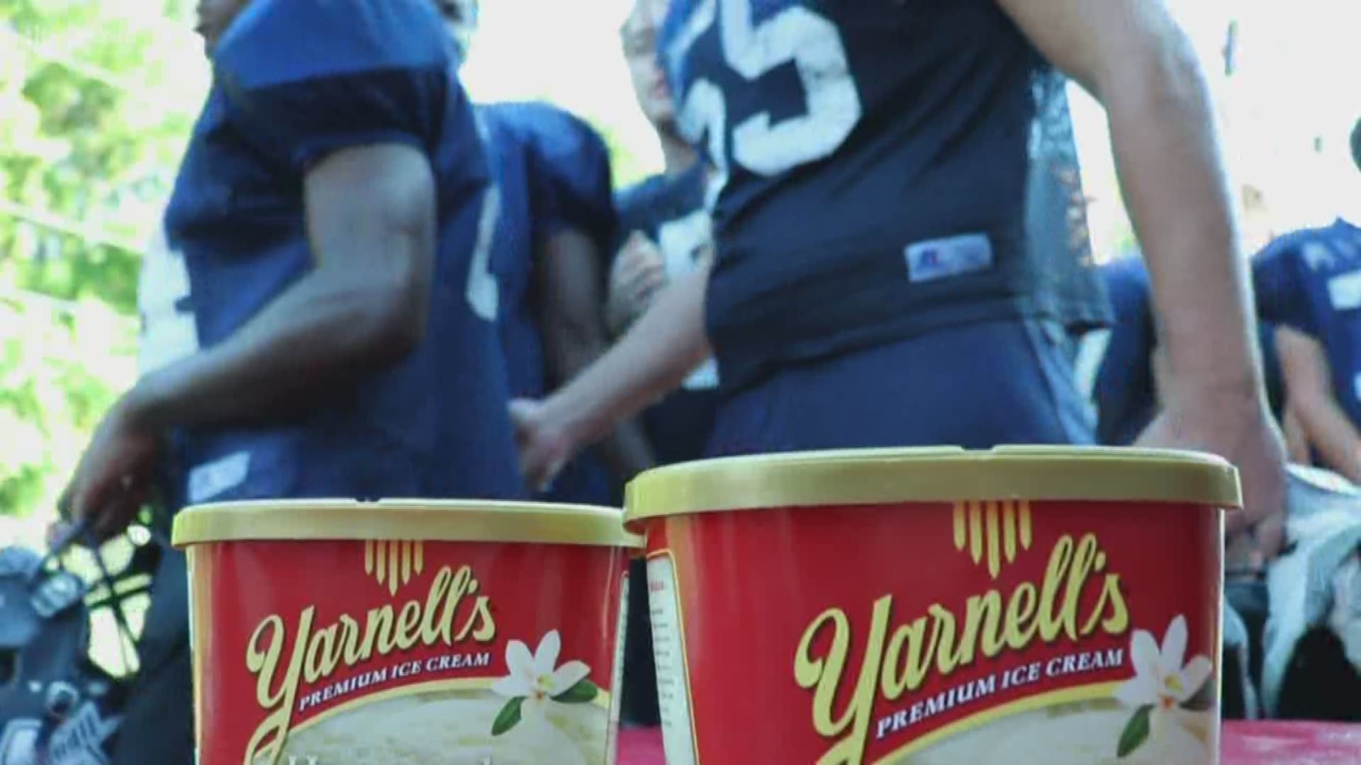 The Warriors celebrate with an ice cream party, courtesy of Yarnell's, and especially senior running back, Kendel Givens, for winning Yarnell's Sweetest Play of the Week.
