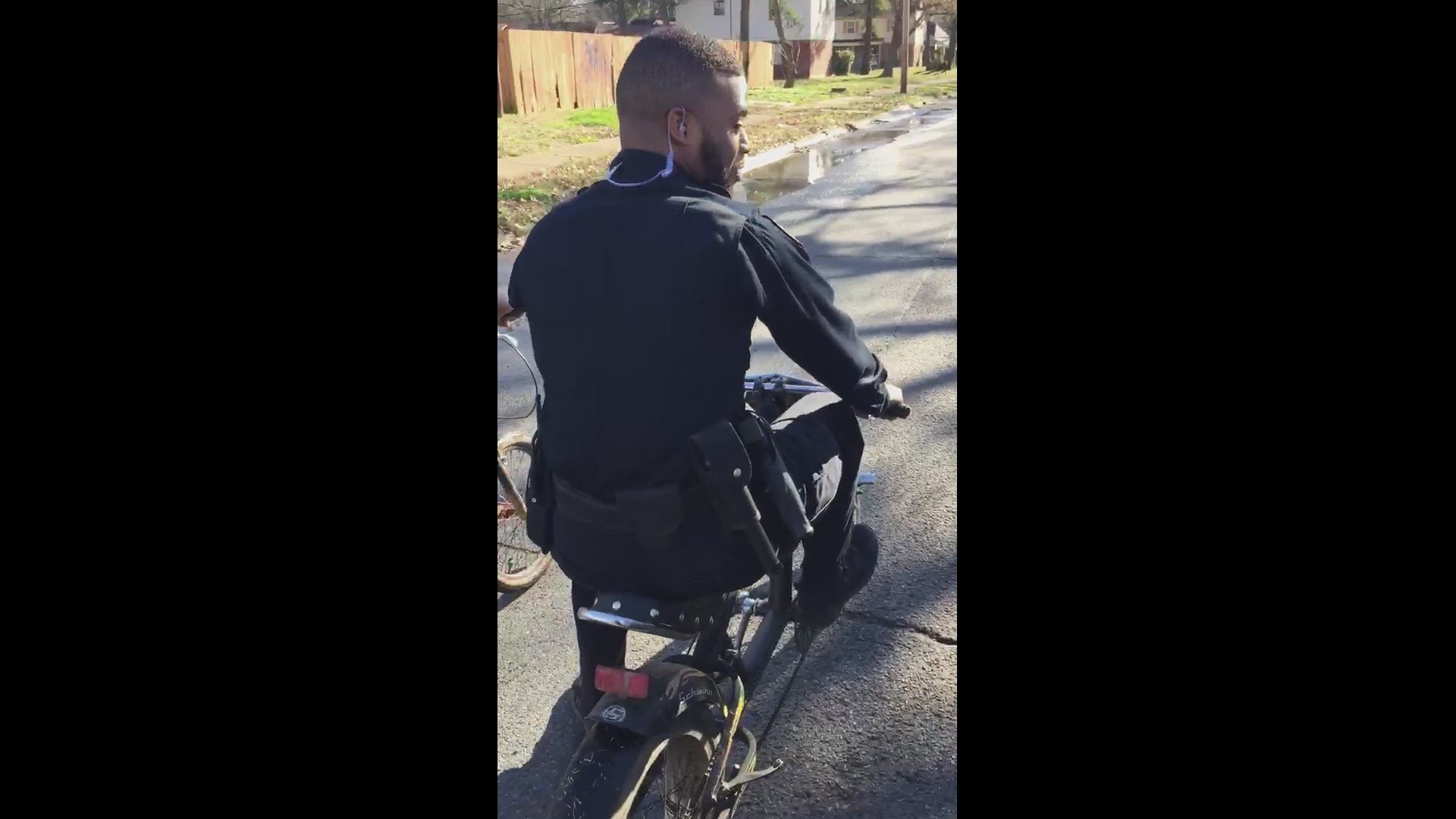 A couple of kids in the community were talking up a big game to Officer Garrett of the West Memphis Police Department, so he decided to take a kids bike and race another kid today to prove that cops can hang too!