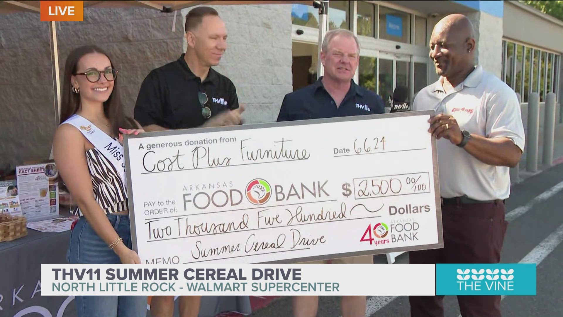 New sponsor Cost Plus Furniture gives sizable donation to THV11 Summer Cereal Drive.