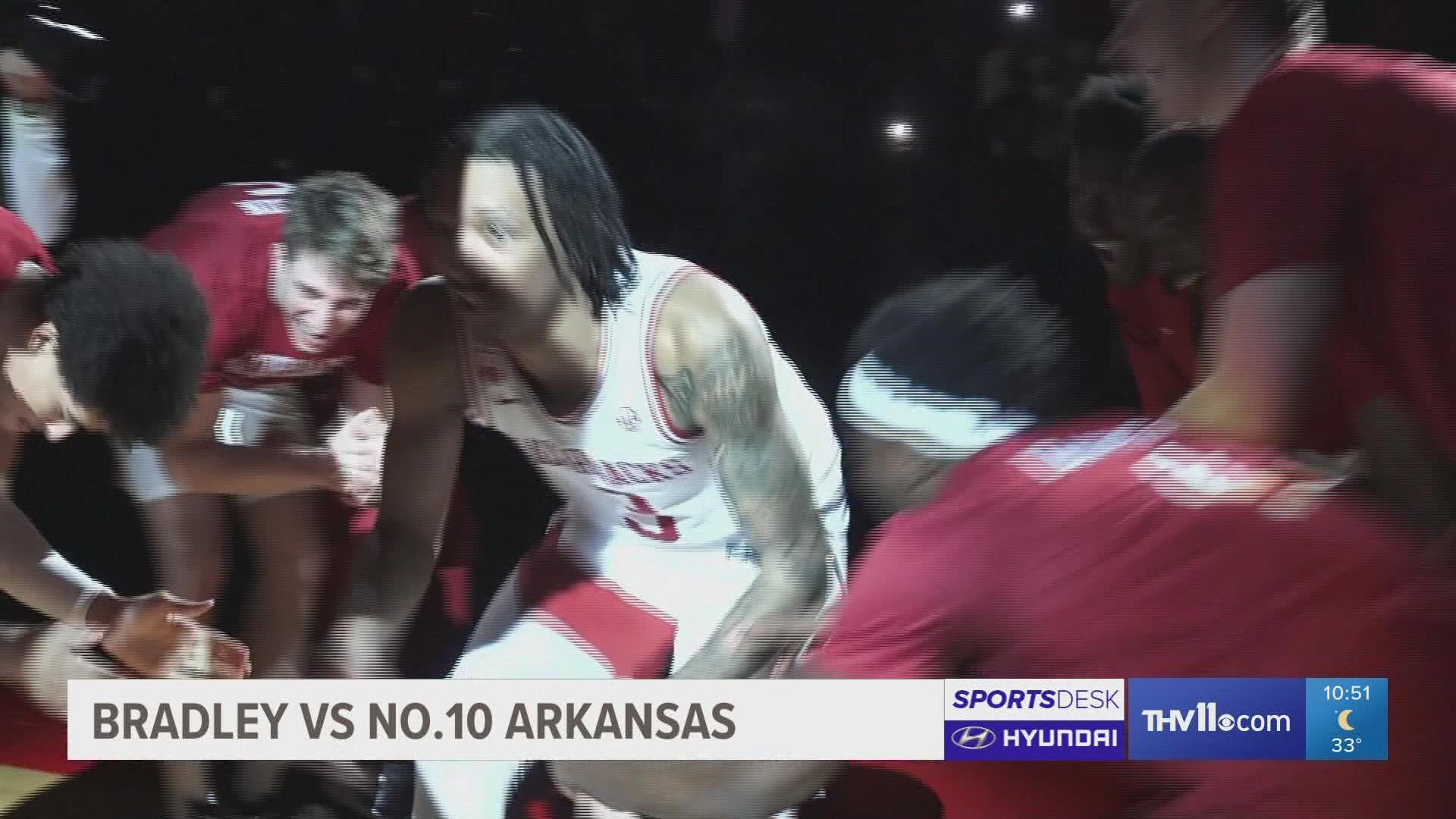 The No.10 Hogs were led by Jordan Walsh who dropped 18 points in Saturday's win over Bradley