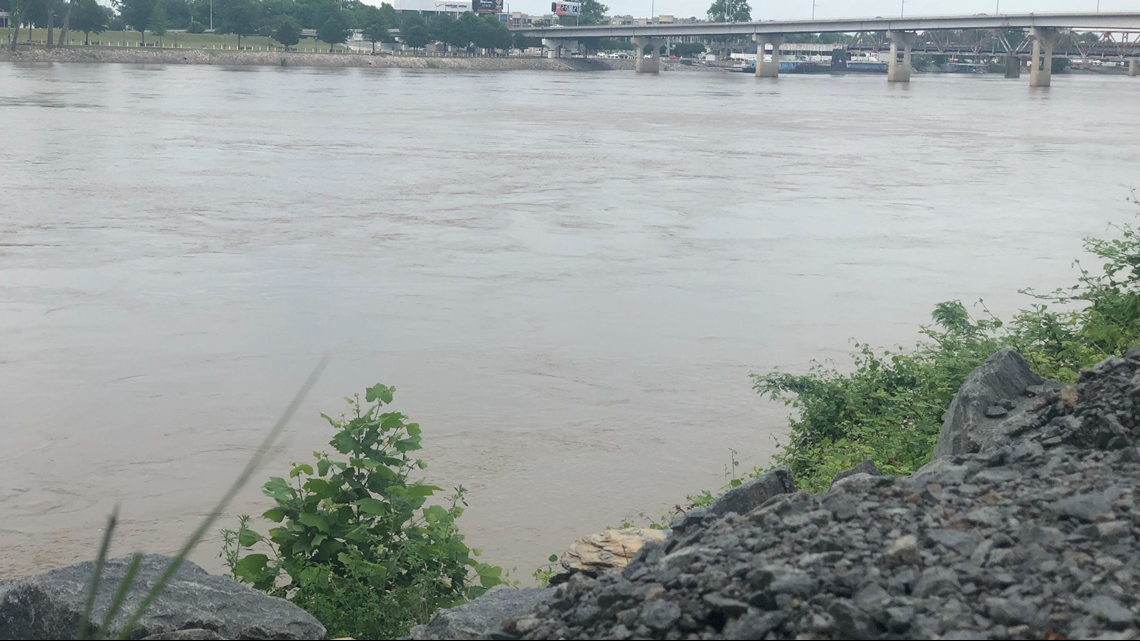 Arkansas River in high flow condition, unsafe due to rainfall