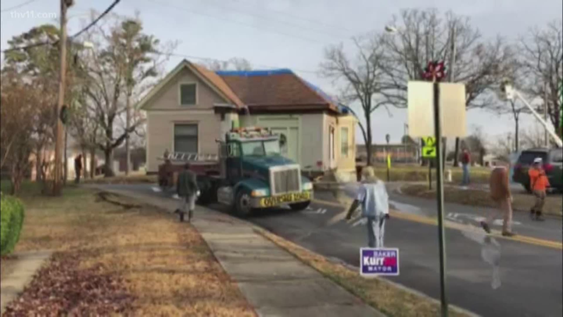The "Anderson House" in the Hillcrest Neighborhood now sits at a new location after being moved early this morning.