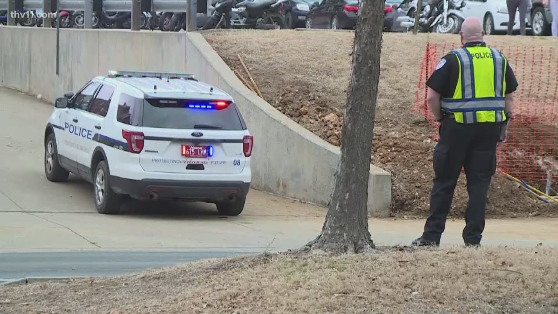 A University of Arkansas student died tonight after she was hit by a car on campus.