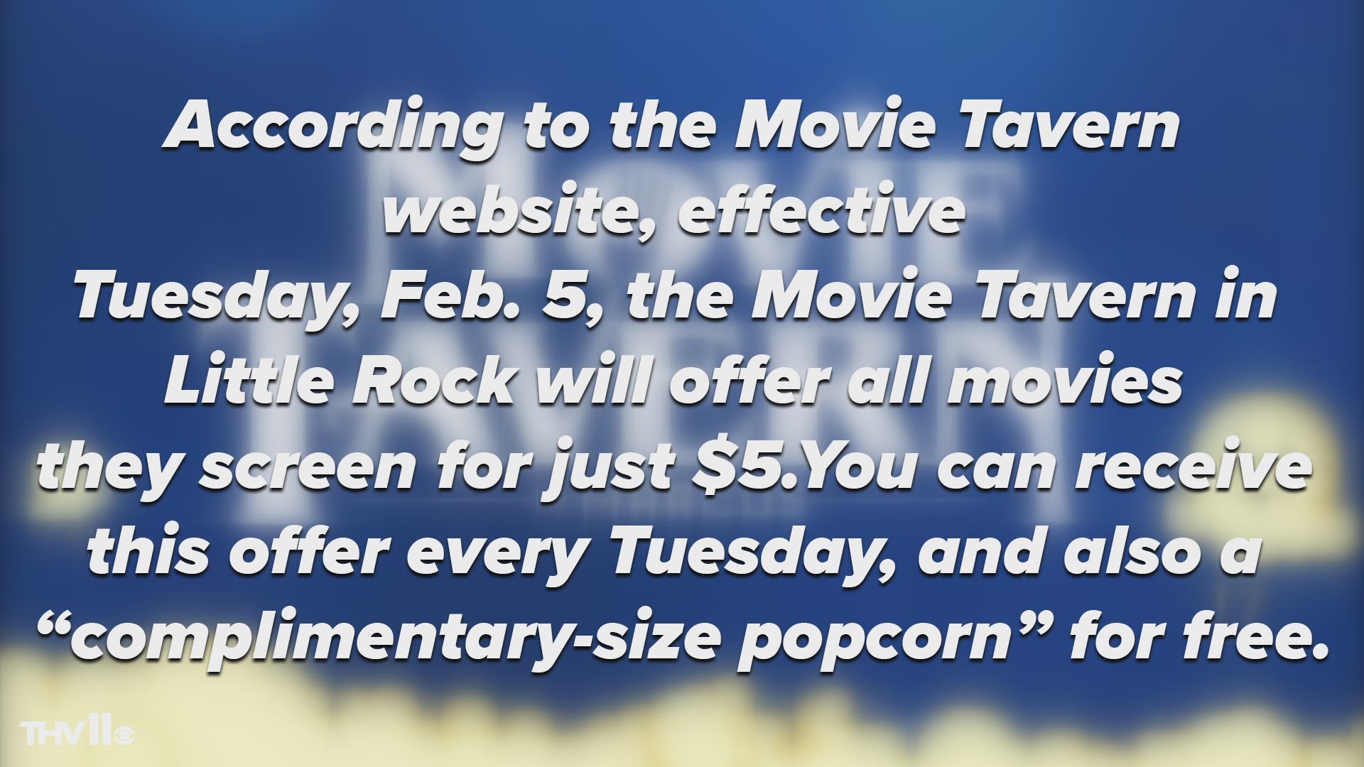 Little Rock Movie Tavern to offer $5 movies on Tuesdays, free popcorn