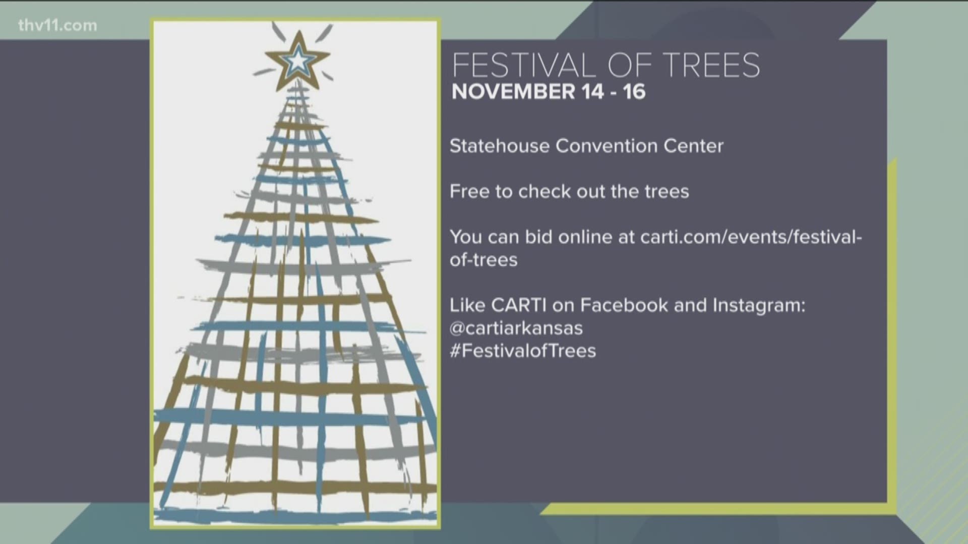 The Festival of Trees is a trio of fun events, 'Sugar Plum Ball', 'Festival of Fashion', and 'Tux'n Trees'.