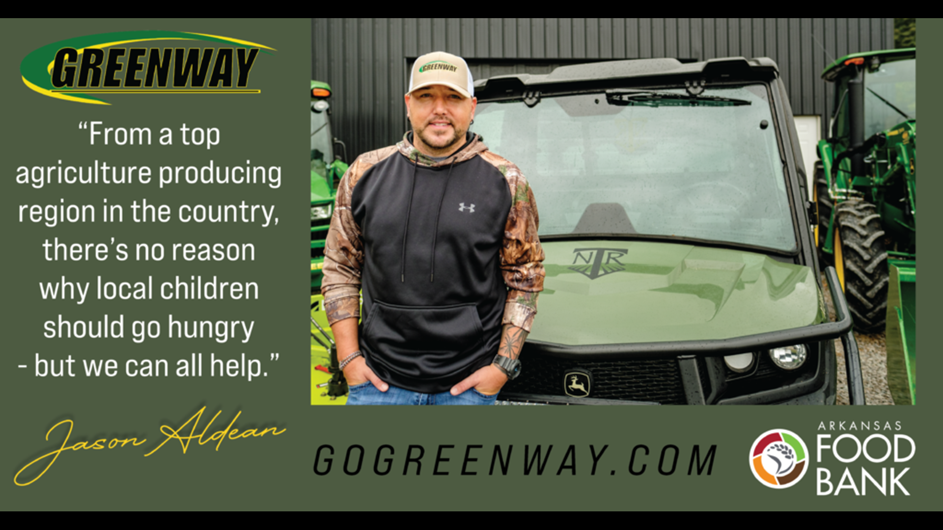 Greenway Equipment and and Jason Aldean have partnered with local food banks to raise proceeds for their Backpack Programs.