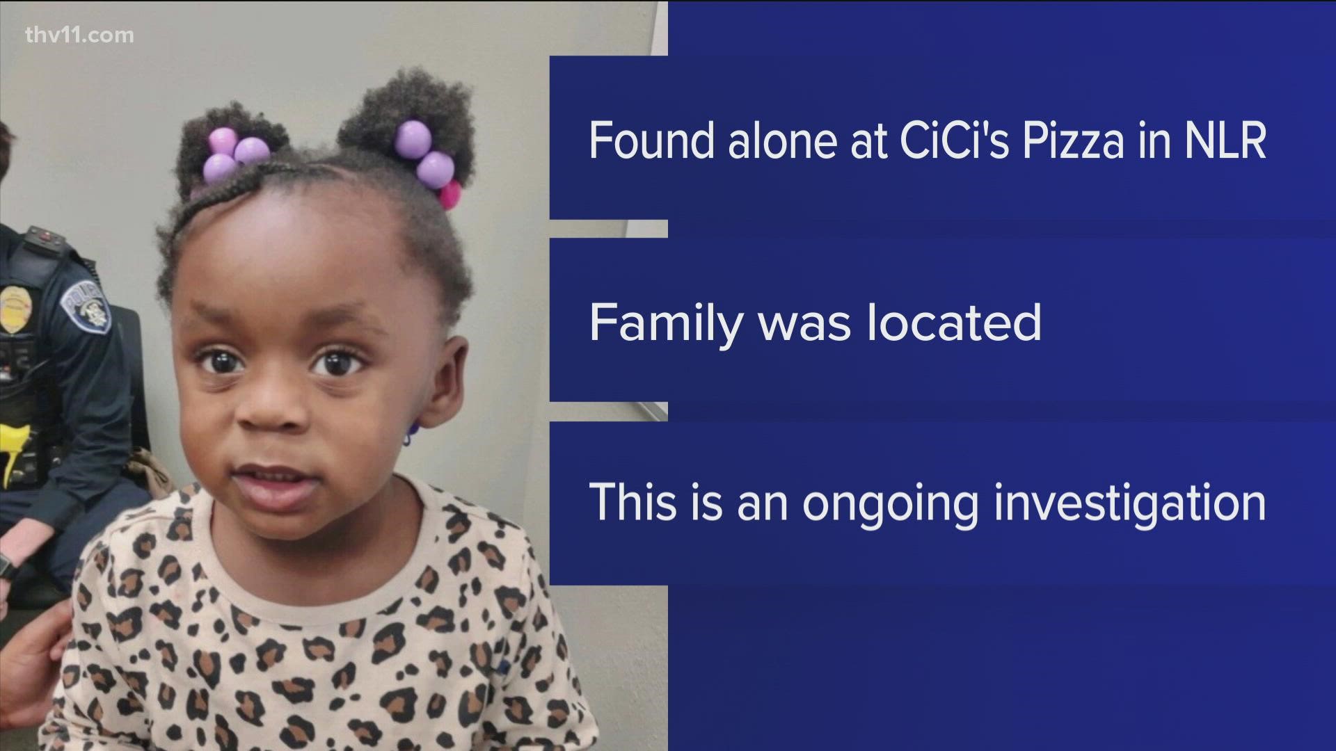 A two-year-old is back at home after police in North Little Rock found the child at a restaurant.