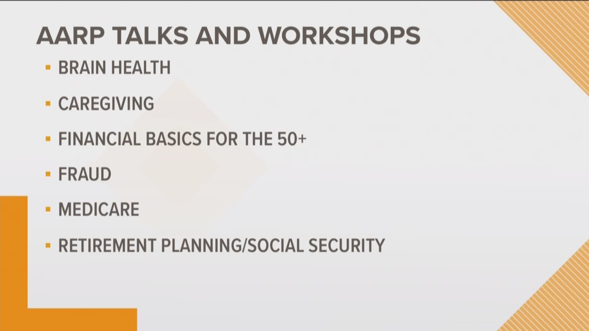 AARP and the Central Arkansas Library System have teamed up to provide informative Talks and Workshops on a variety of topics of interest to those over 50.