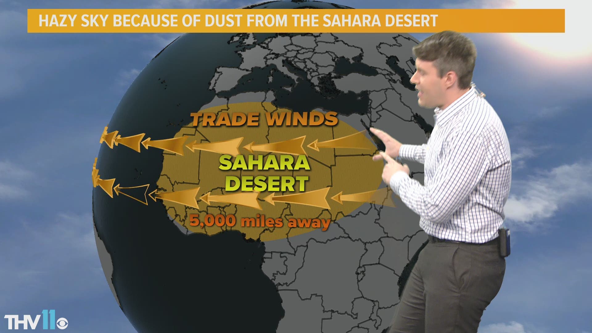 Meteorologist Nathan Scott talks about the hazy sky in the state caused by dust from the Sahara Desert.