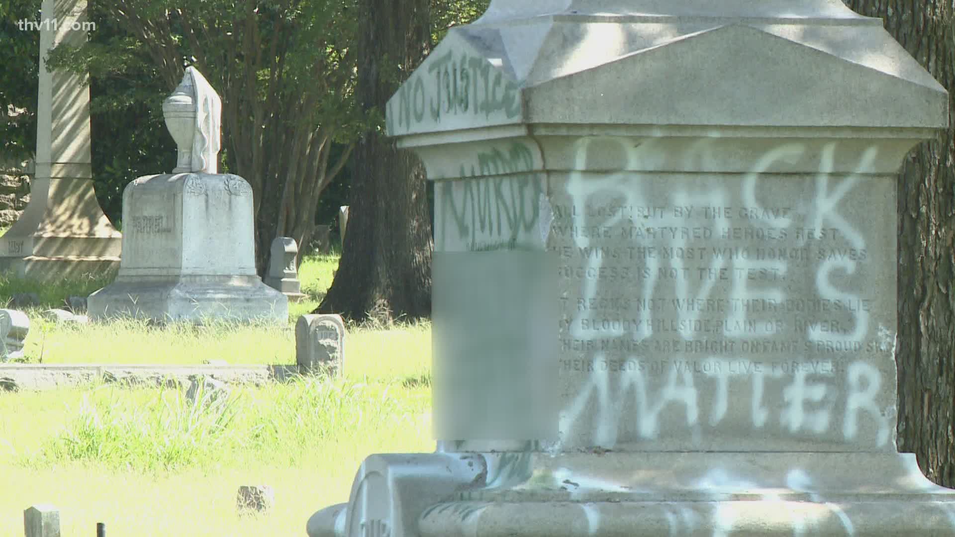 Little Rock police are investigating after a confederate solider statue and several headstones were found damaged at the Oakland and Fraternal Historic Cemetery Park