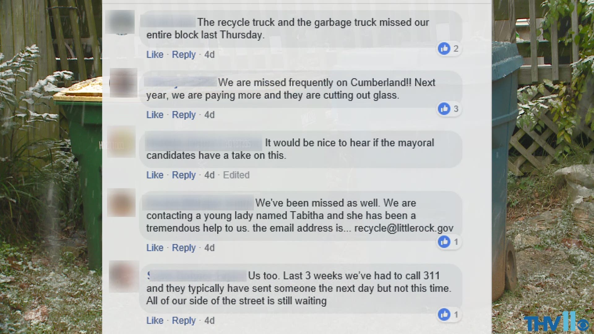 Little Rock homeowners say their recycling bins haven't been picked up for two weeks in a row. So, 11 Listens went to get answers on why.