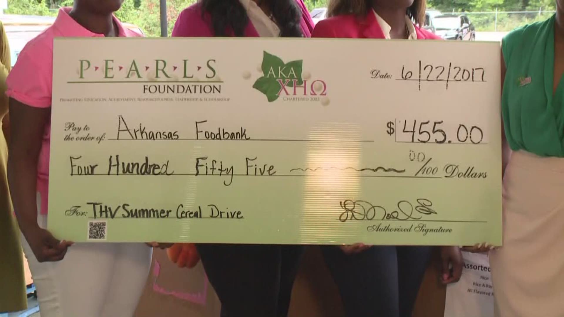 Chi Eta Omega AKAs make donation to THV11 Summer Cereal Drive