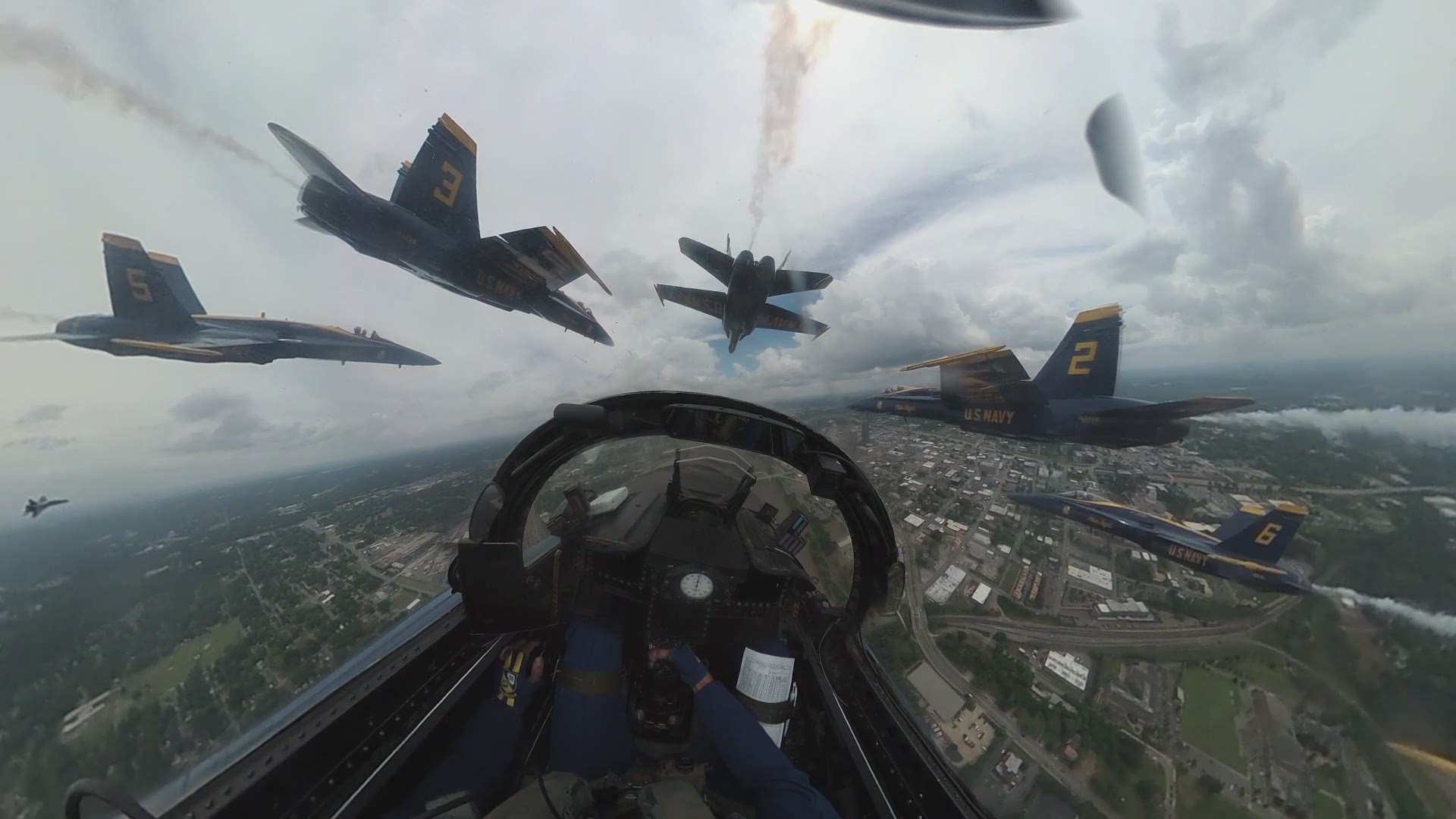 The U.S. Navy Blue Angels honored frontline COVID-19 first responders and essential workers with a formation flight over Little Rock. Footage from Lt. Cmdr. Jim Cox.