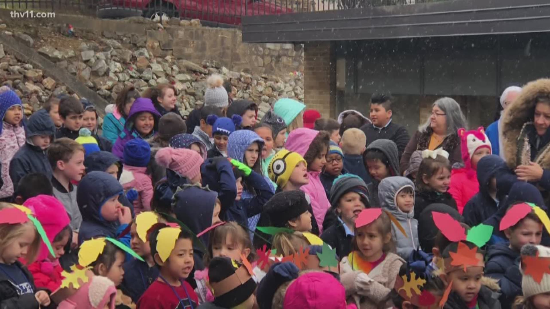 The snow didn't bother this group of kids at St. John's Catholic School in Hot Springs.